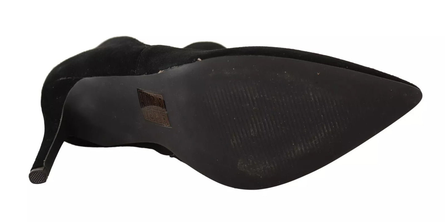 Black Suede Leather Stiletto Heels Boots Shoes