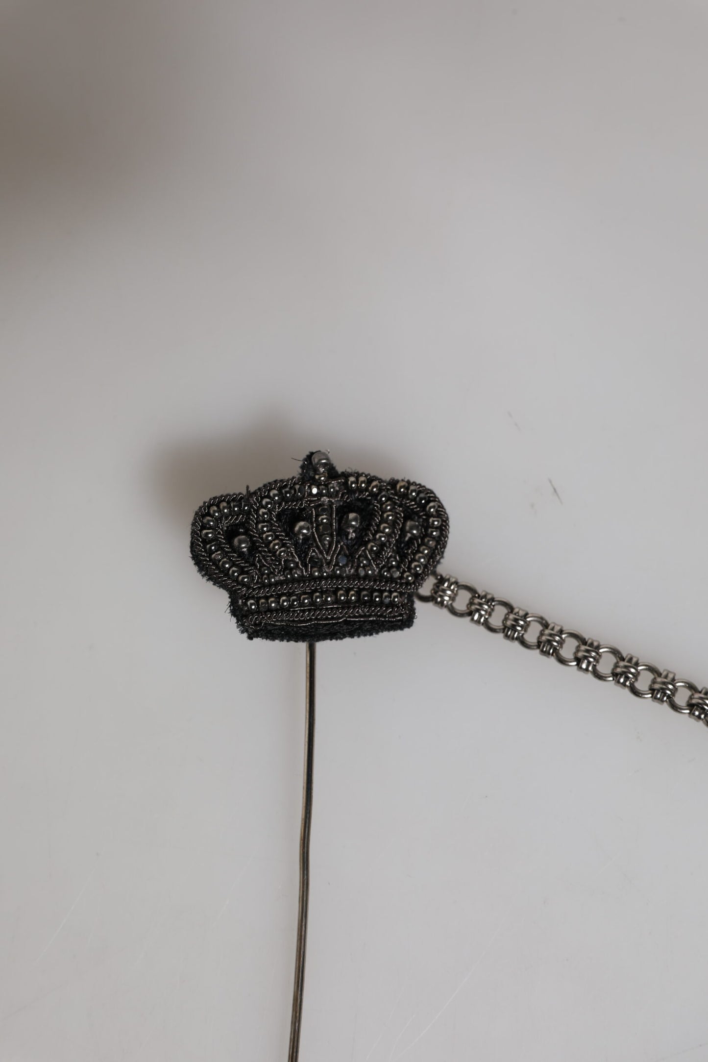 Silver Tone Brass Crown Chain Women Brooch Lapel Pin