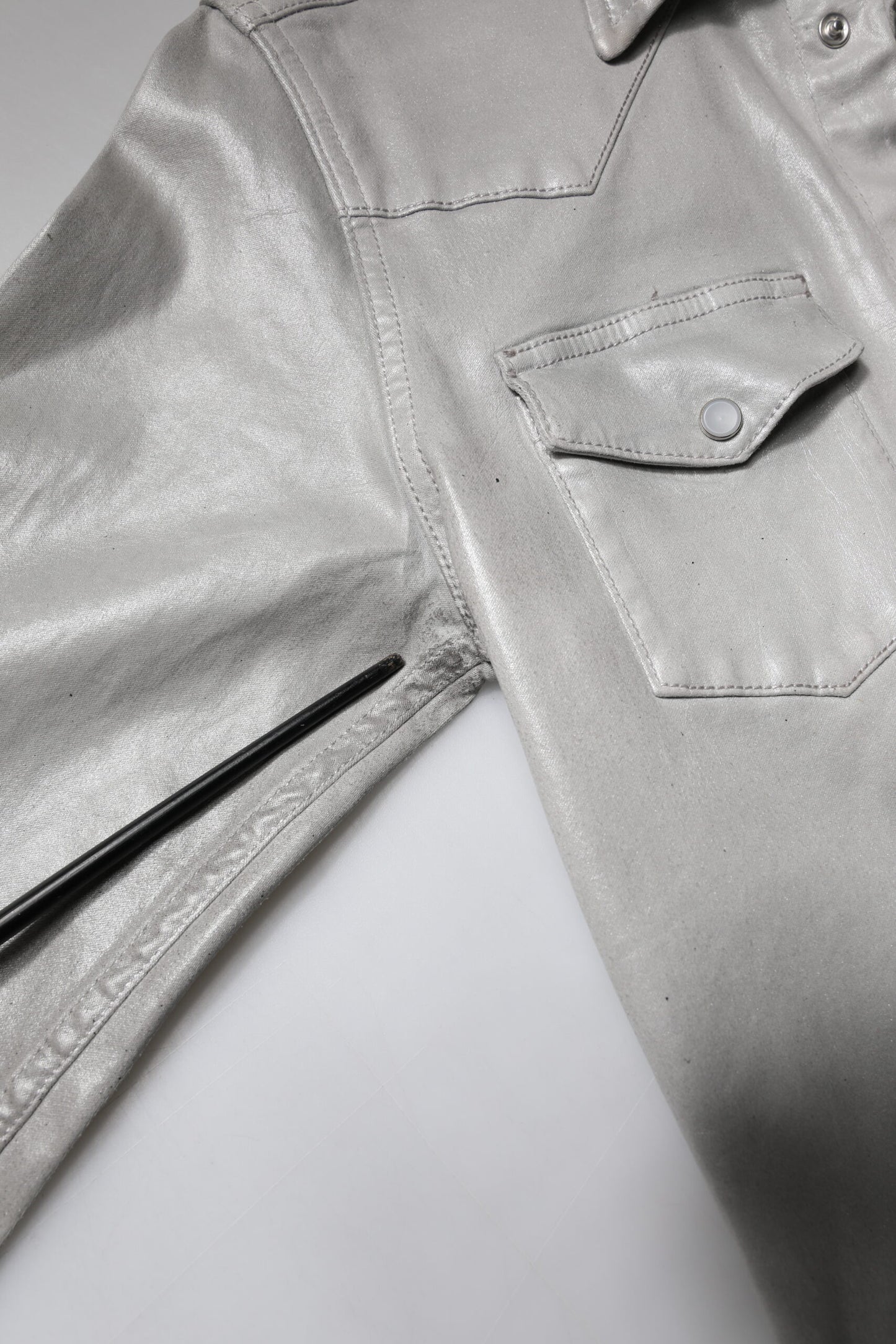 Metallic Gray Cotton Button Down Shirt