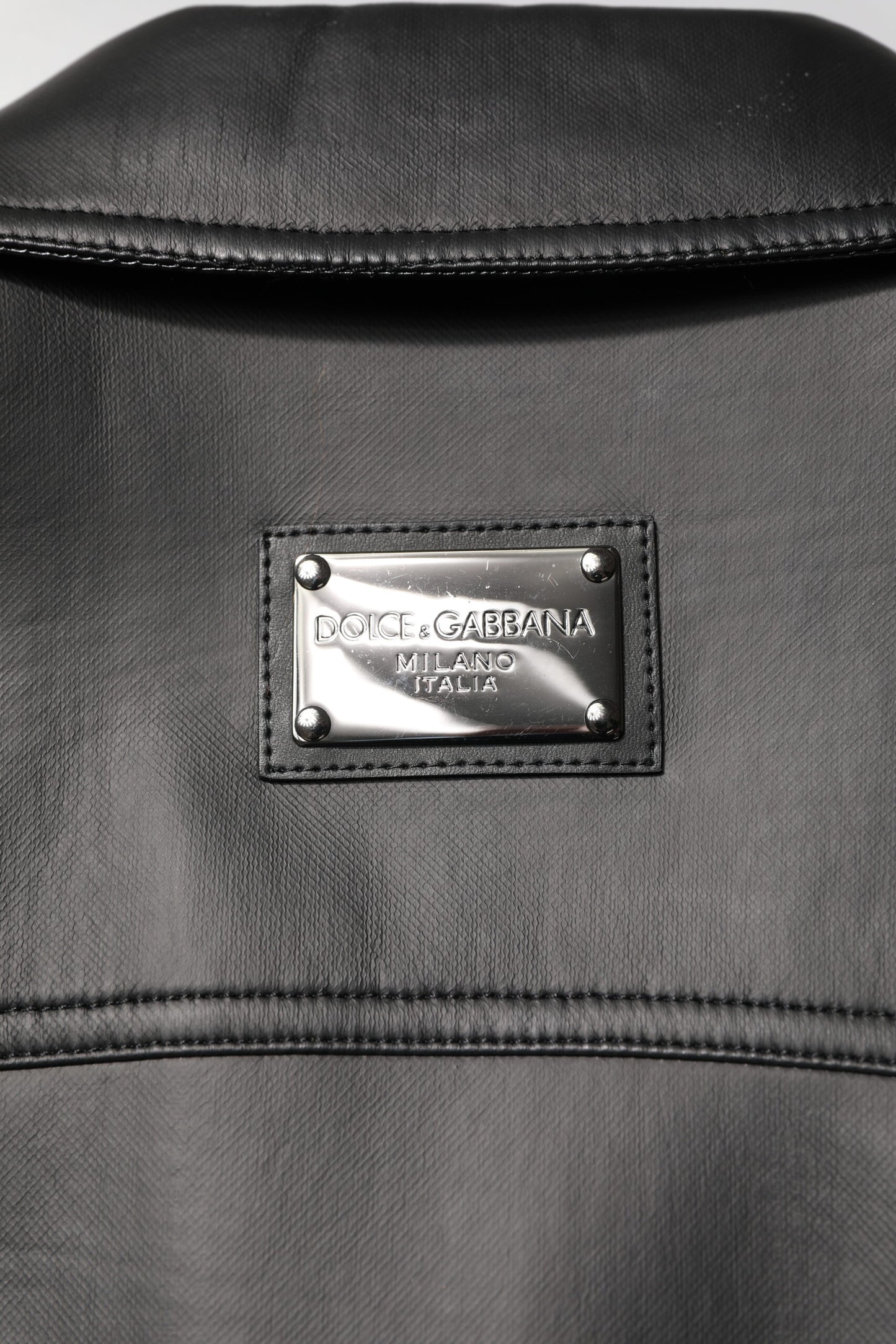 Black Polyester Button Down Biker Jacket