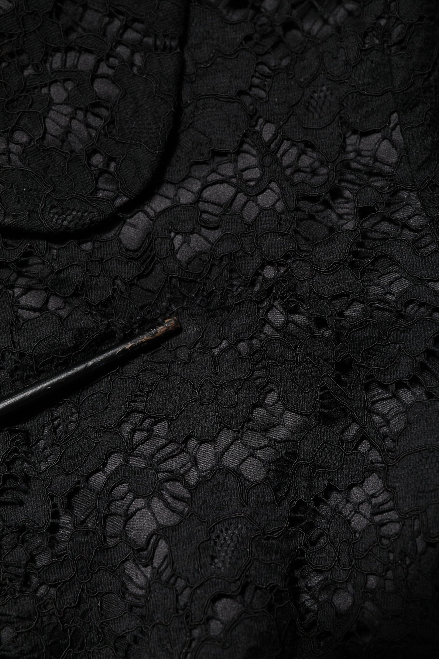 Black Floral Lace Cotton Collared Jacket