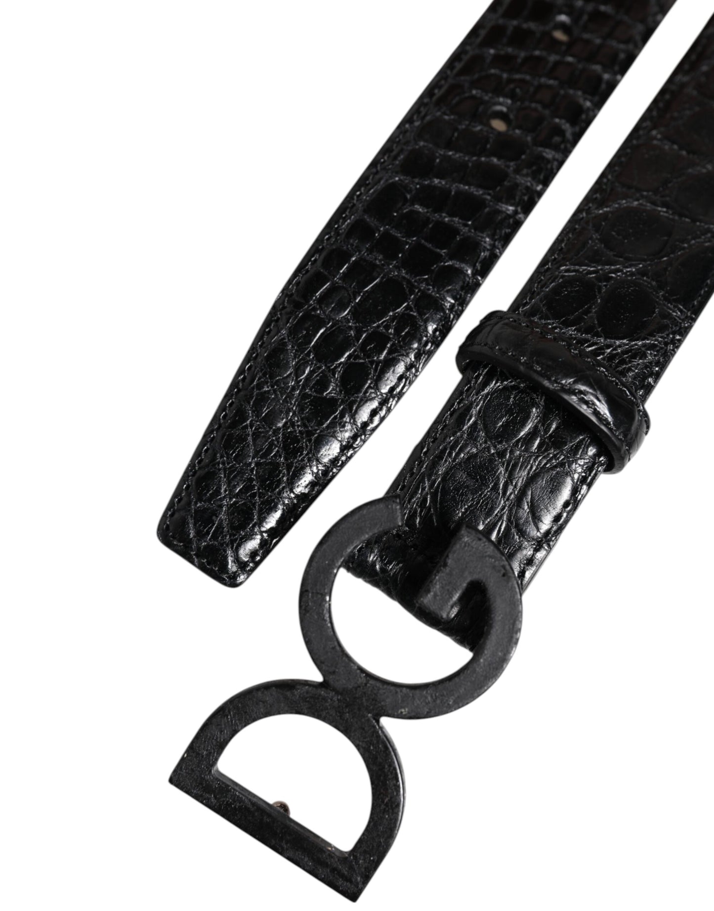 Black Leather Classic Metal DG Buckle Belt