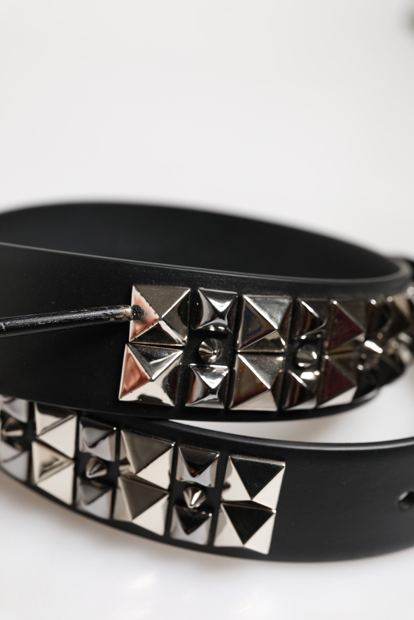Black Leather Studded DG Metal Buckle Belt