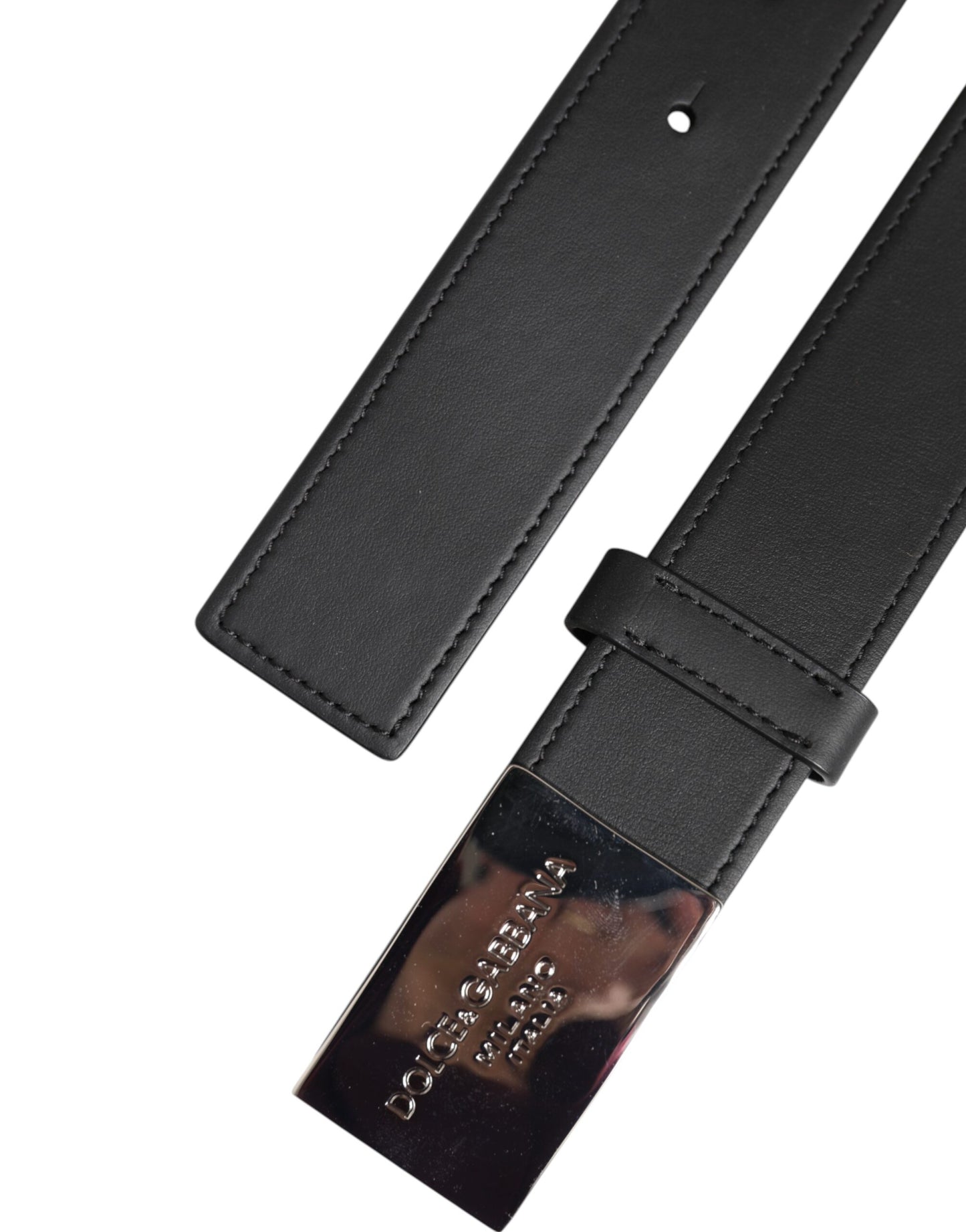 Black Leather Classic Metal Logo Buckle Belt