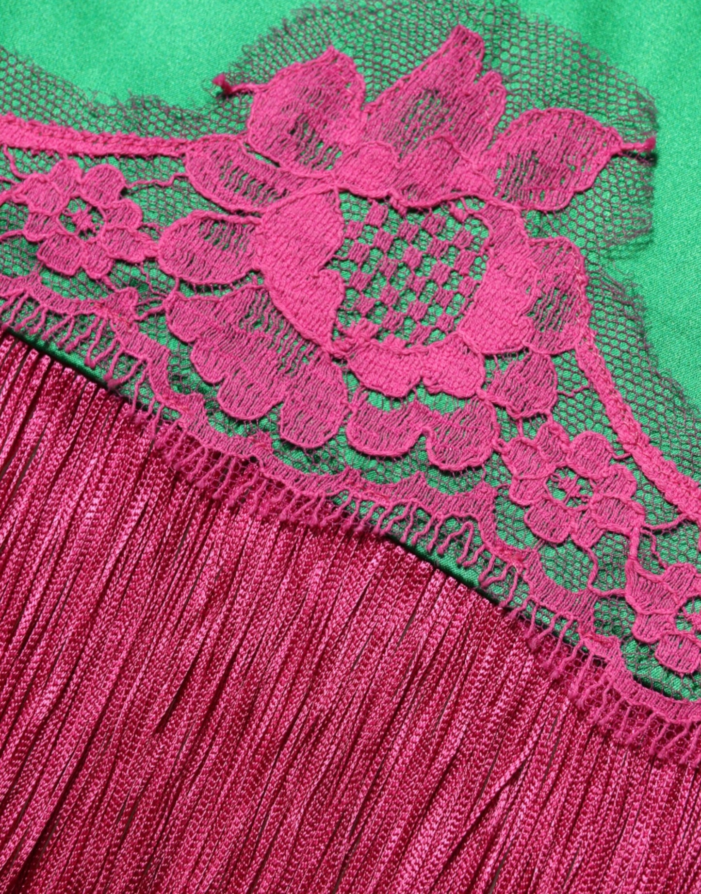 Green Floral Lace Fringes Lingerie Dress