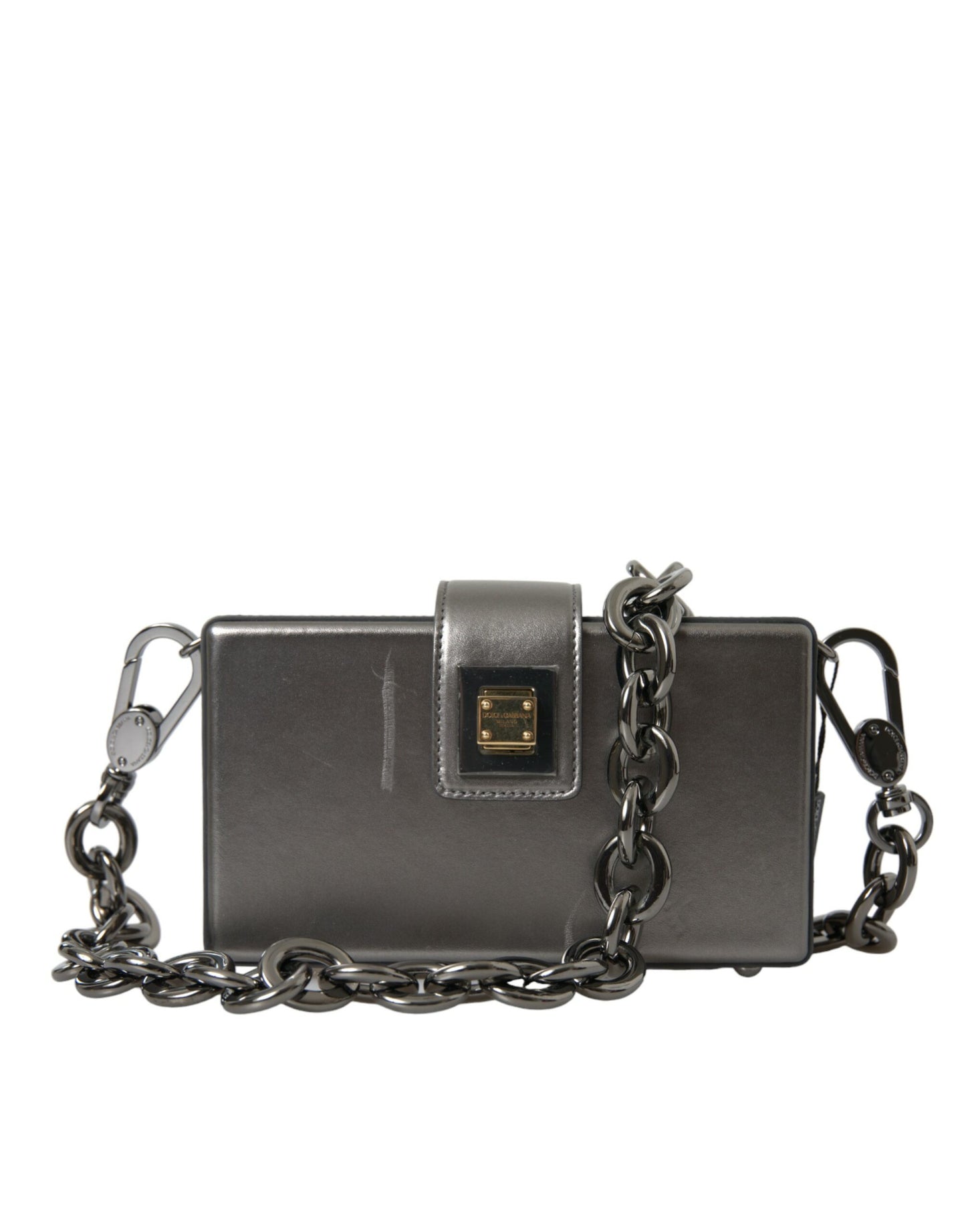 Metallic Gray Calfskin Leather DG BOX Shoulder Bag