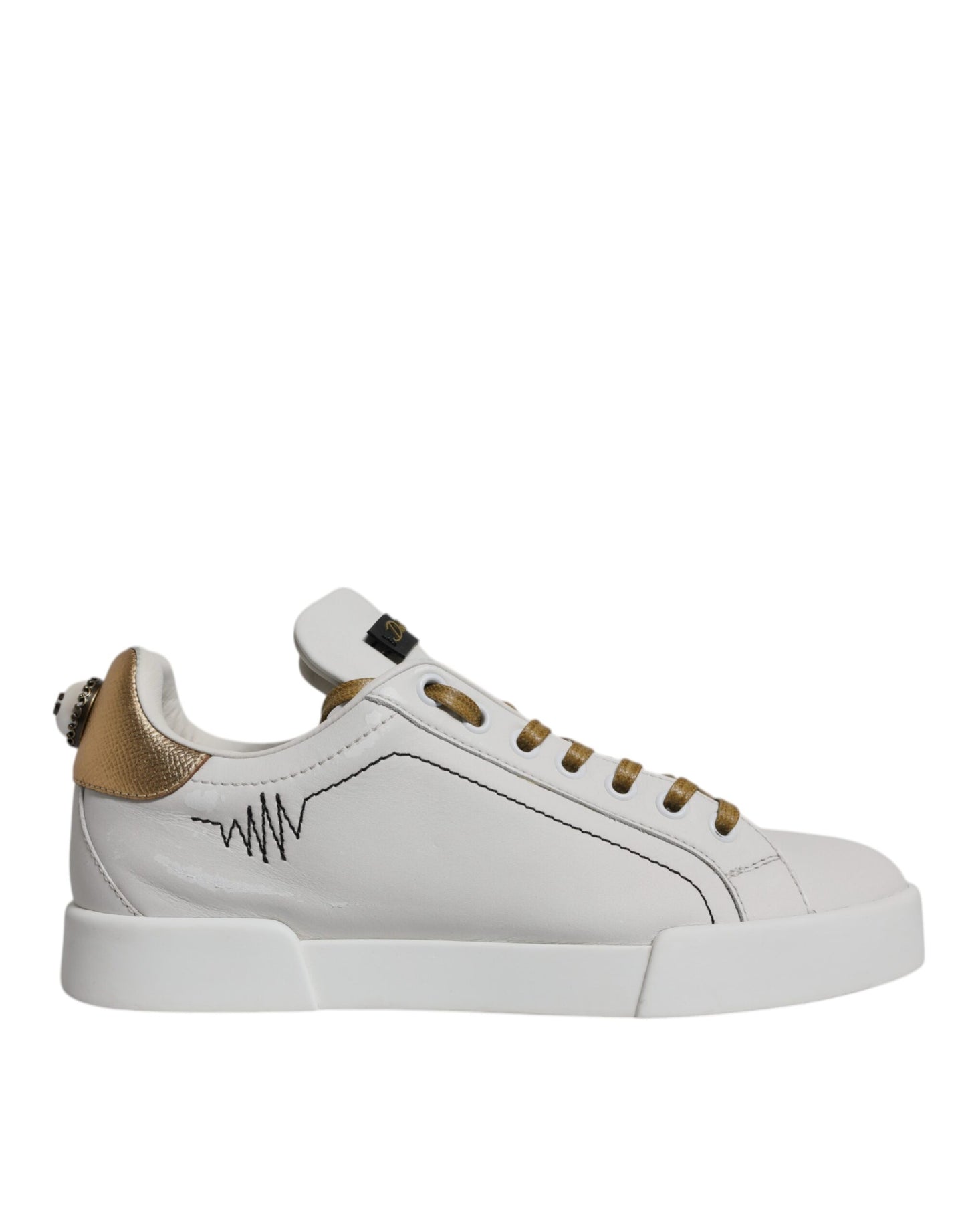 White Gold Leather Low Top Sneakers Shoes