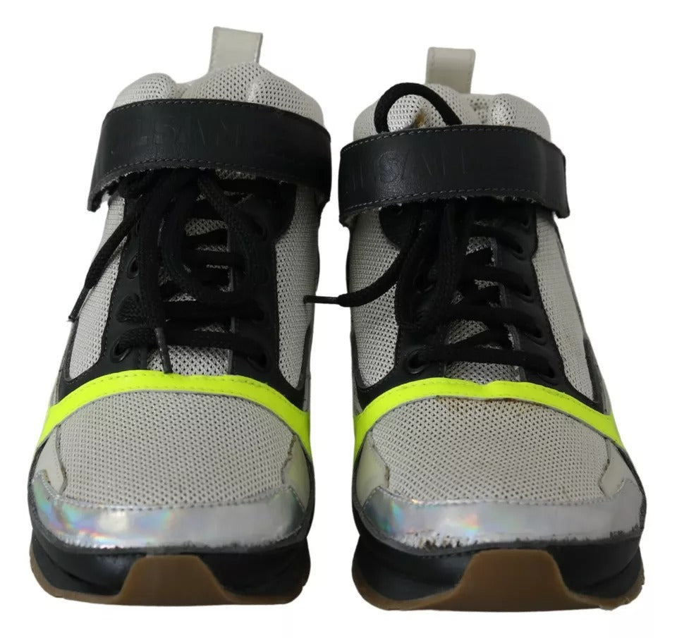 Fog Gray Neon Green Black Lace-Up Strap Shoes