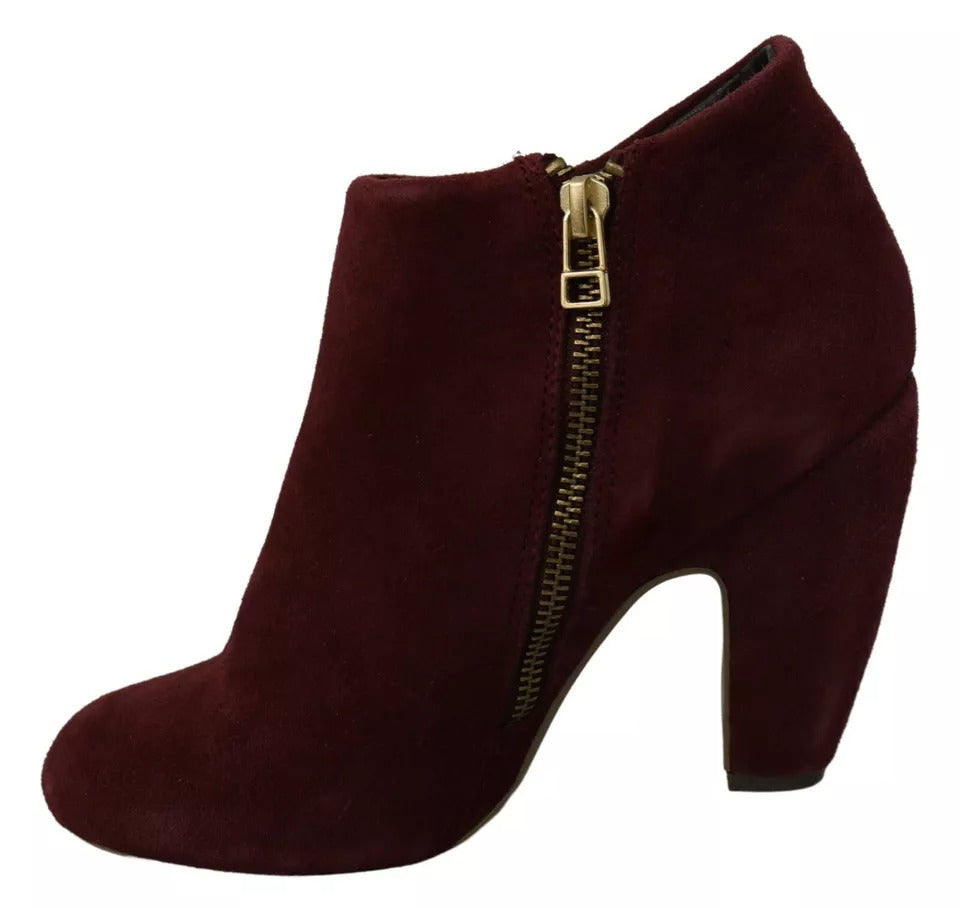 Maroon Blush Velvet Suede Penelope Ankle Boots Shoes
