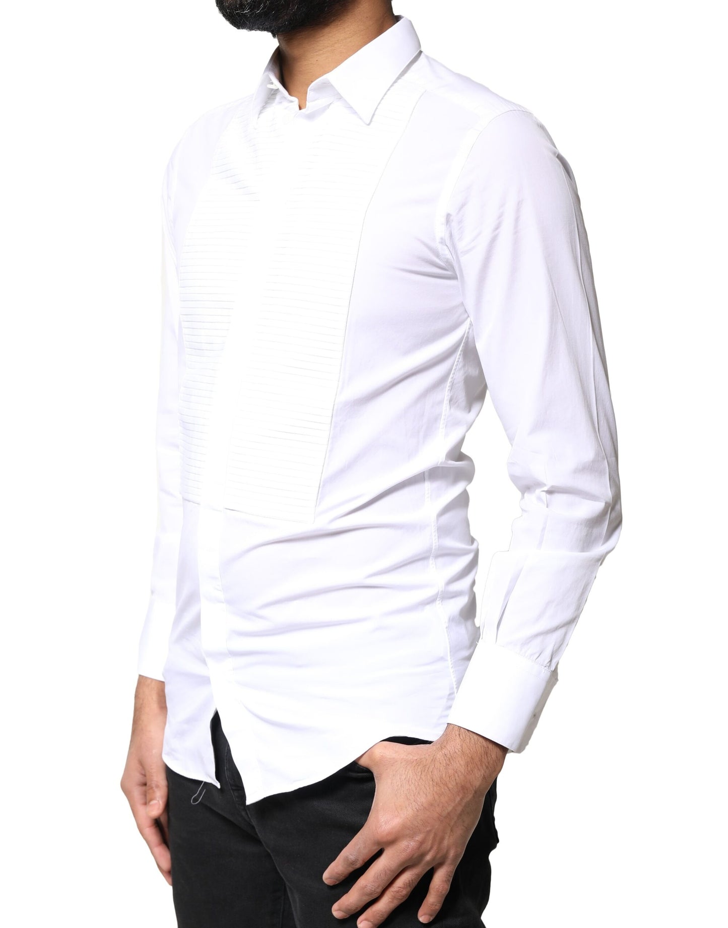 White GOLD Cotton Poplin Bib Men Dress Shirt