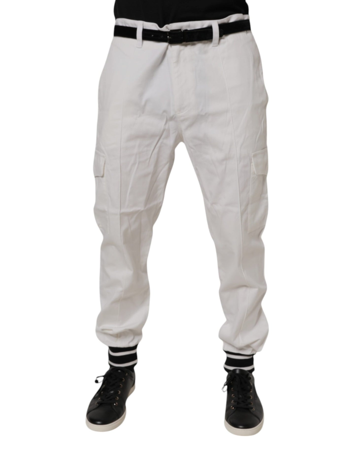 White Cotton Jogger Cargo Skinny Pants