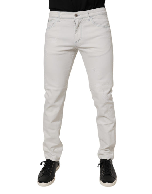 White Cotton Stretch Skinny Slim Denim Jeans