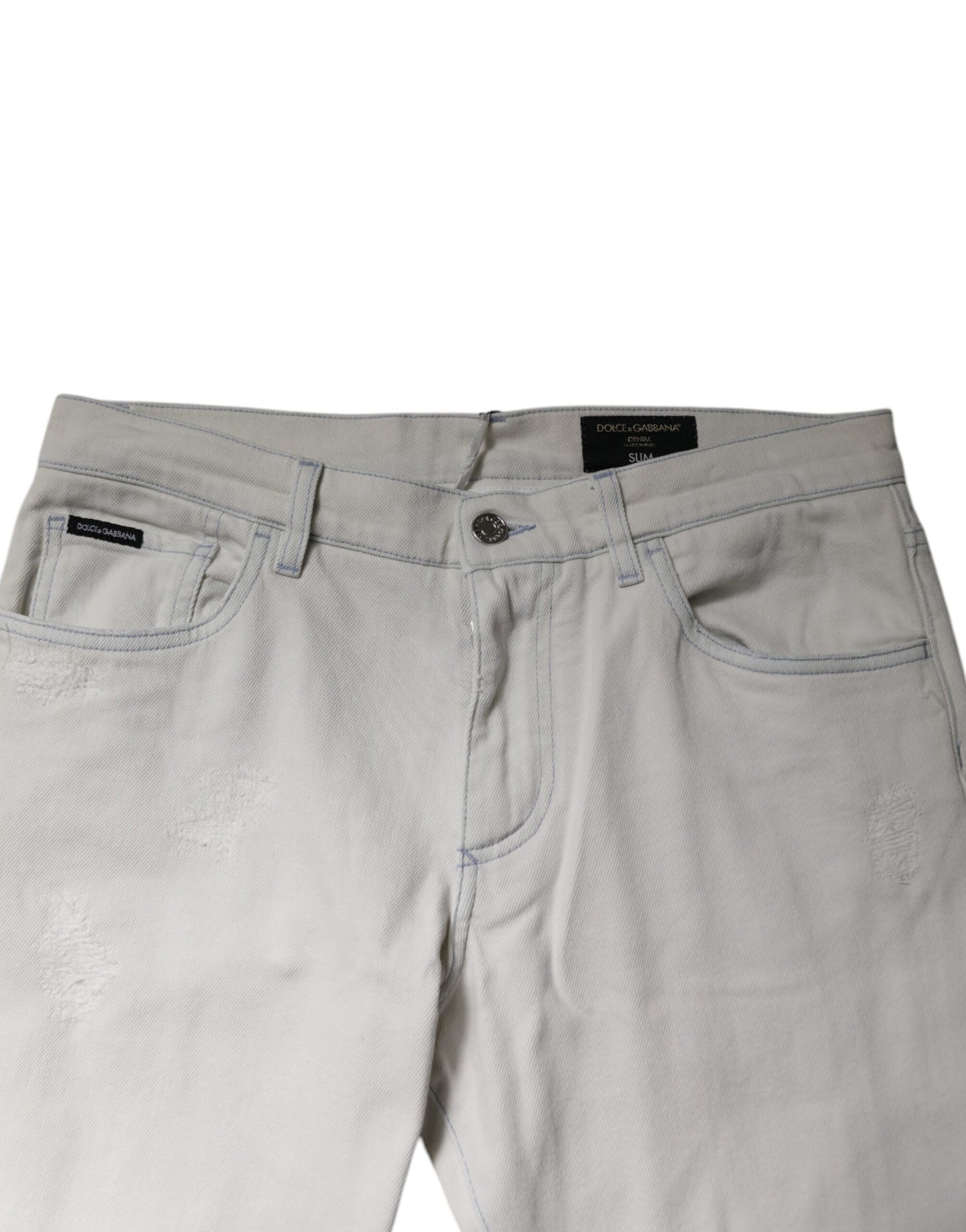 White Cotton Stretch Skinny Slim Denim Jeans