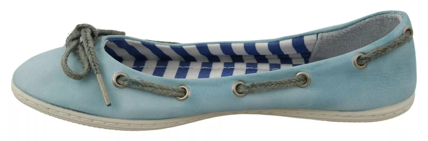 Sky Blue Suede Lace Bow Loafers Ballet Flat Shoes