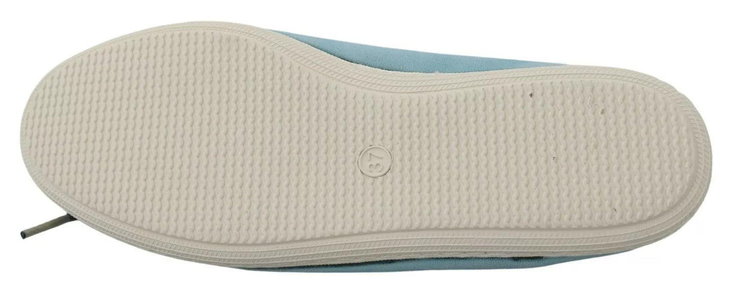 Sky Blue Suede Lace Bow Loafers Ballet Flat Shoes