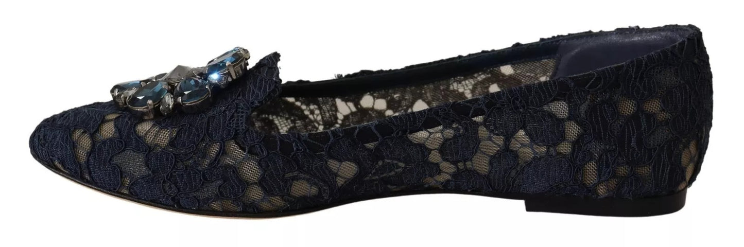 Blue Crystal Loafer Lace Ballet Flats Shoes