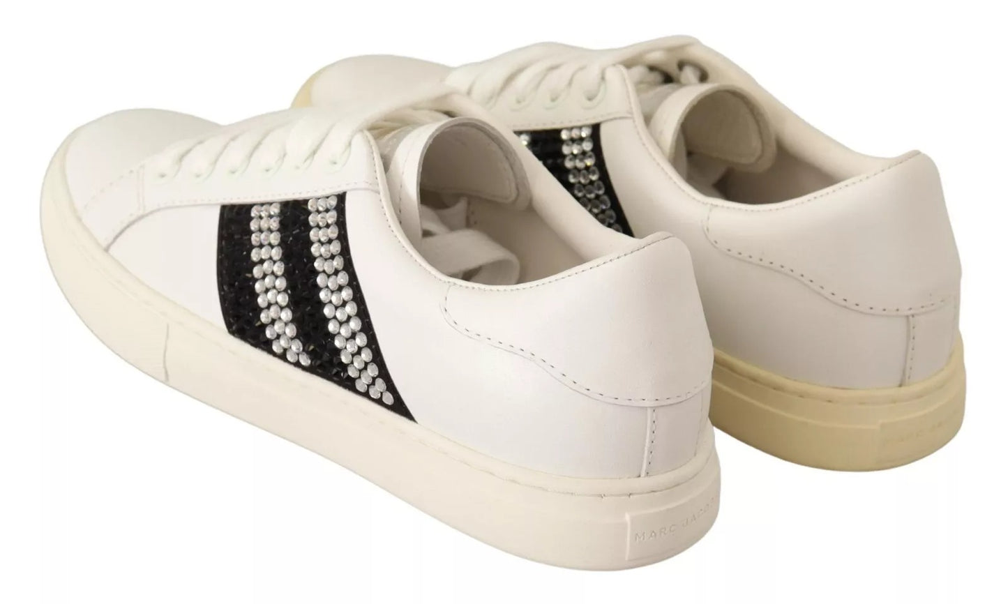 White Leather Crystal Embellished Sneakers Shoes