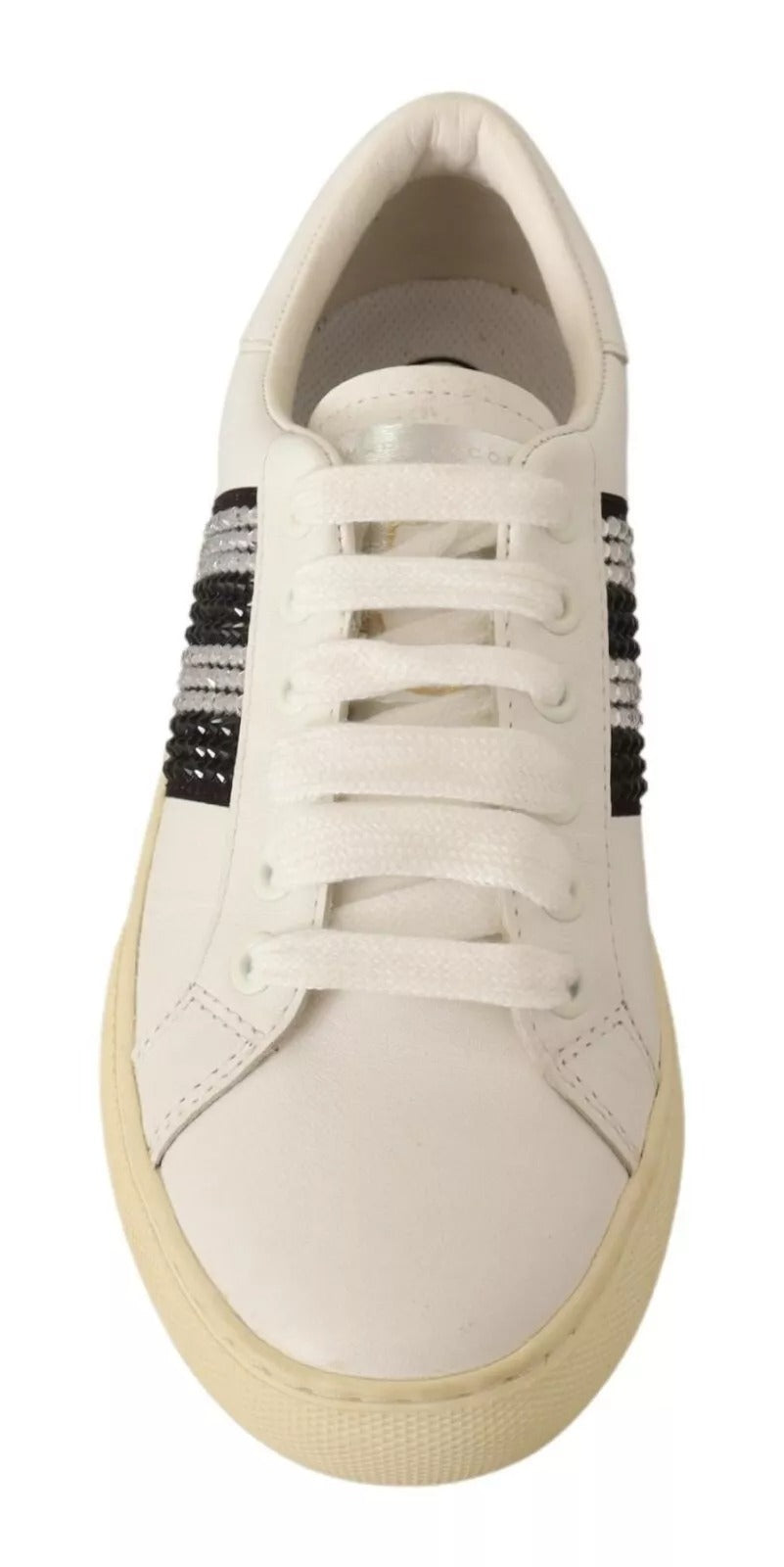 White Leather Crystal Embellished Sneakers Shoes