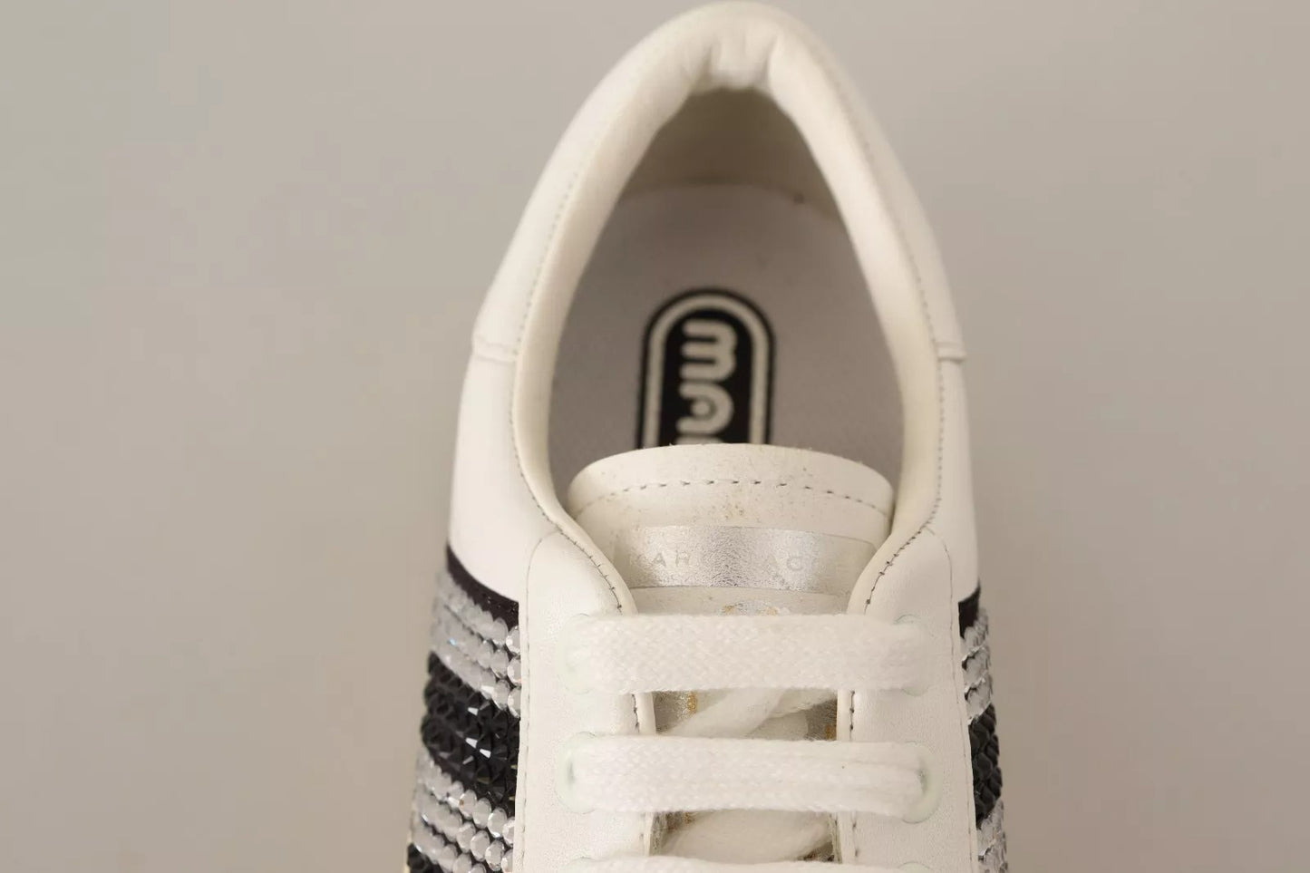 White Leather Crystal Embellished Sneakers Shoes