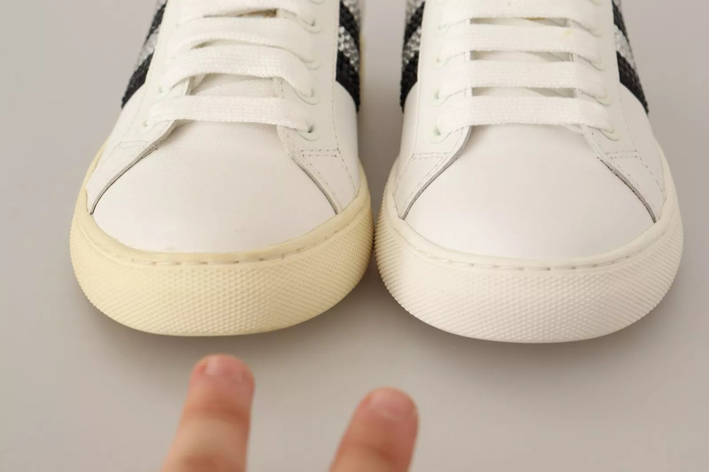 White Leather Crystal Embellished Sneakers Shoes