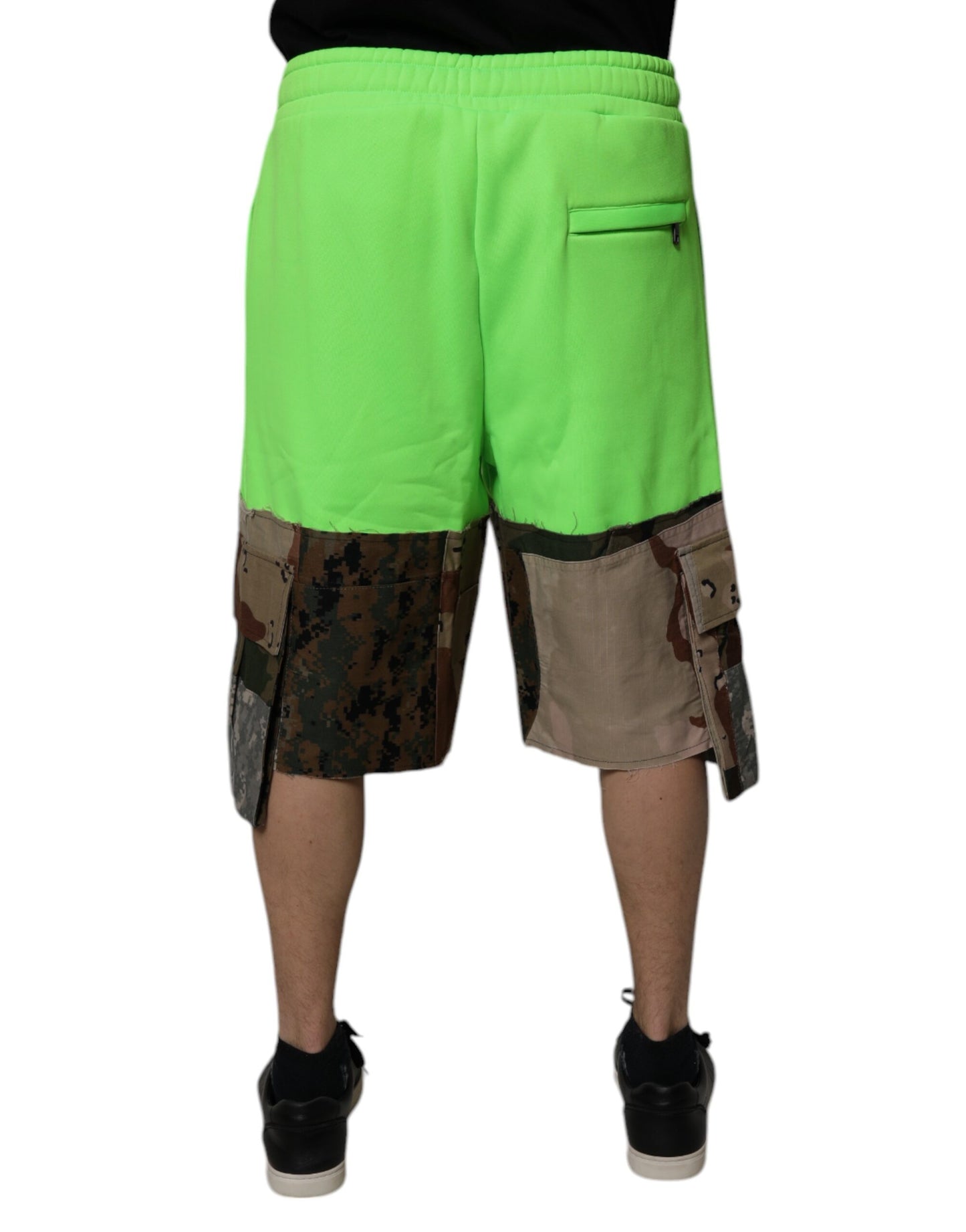 Green Patchwork Cargo Bermuda Shorts