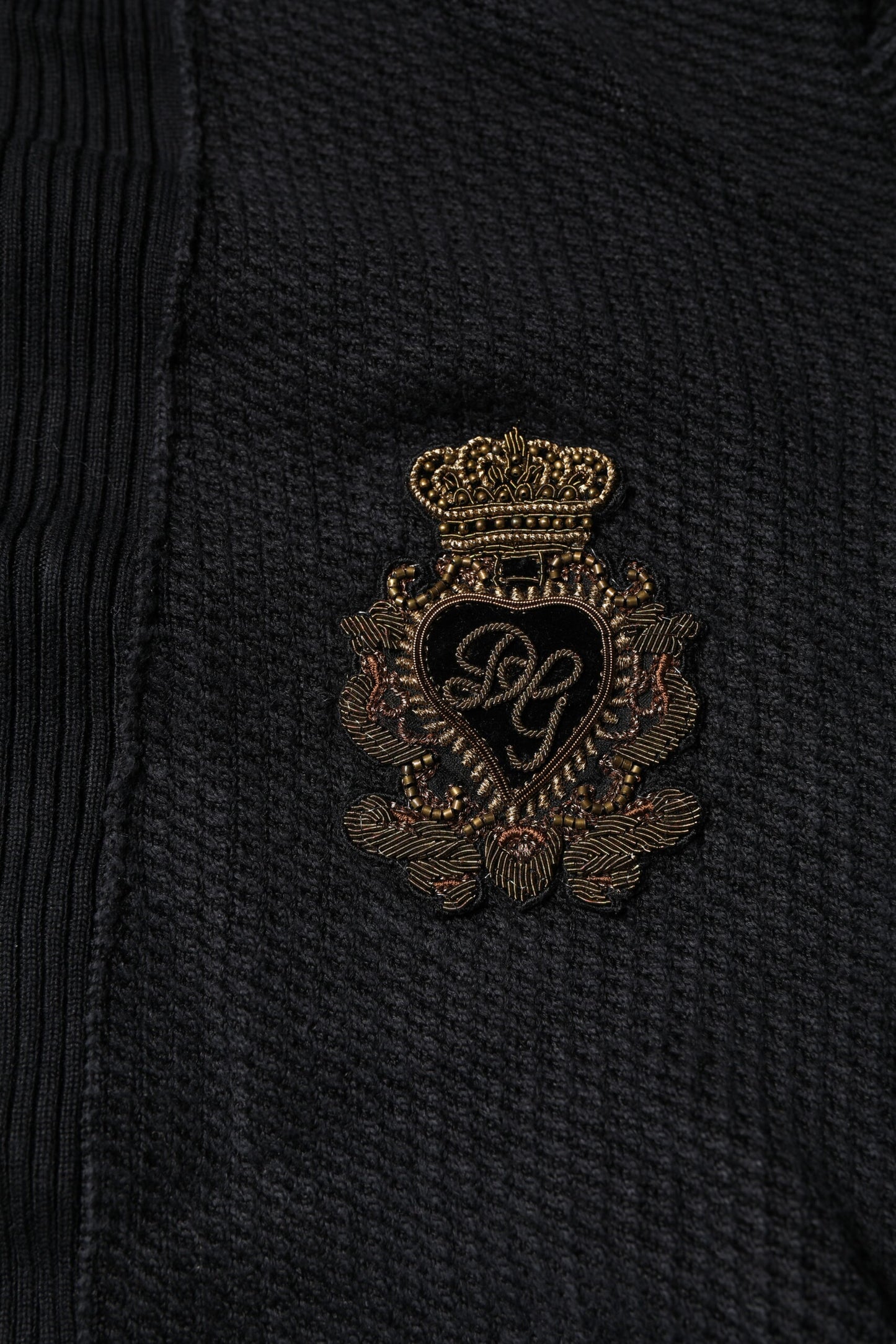 Black Heraldic Silk Buttoned Pullover Sweater