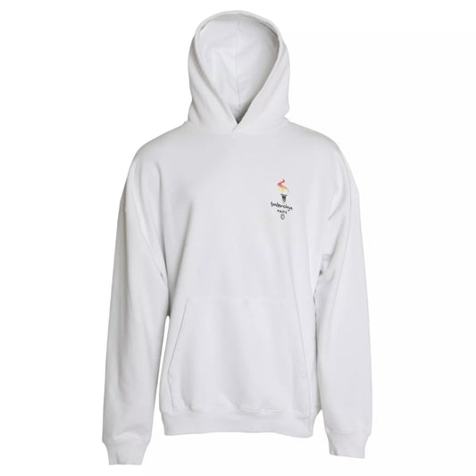 White Cotton Logo Hooded Pullover Oversize Sweater