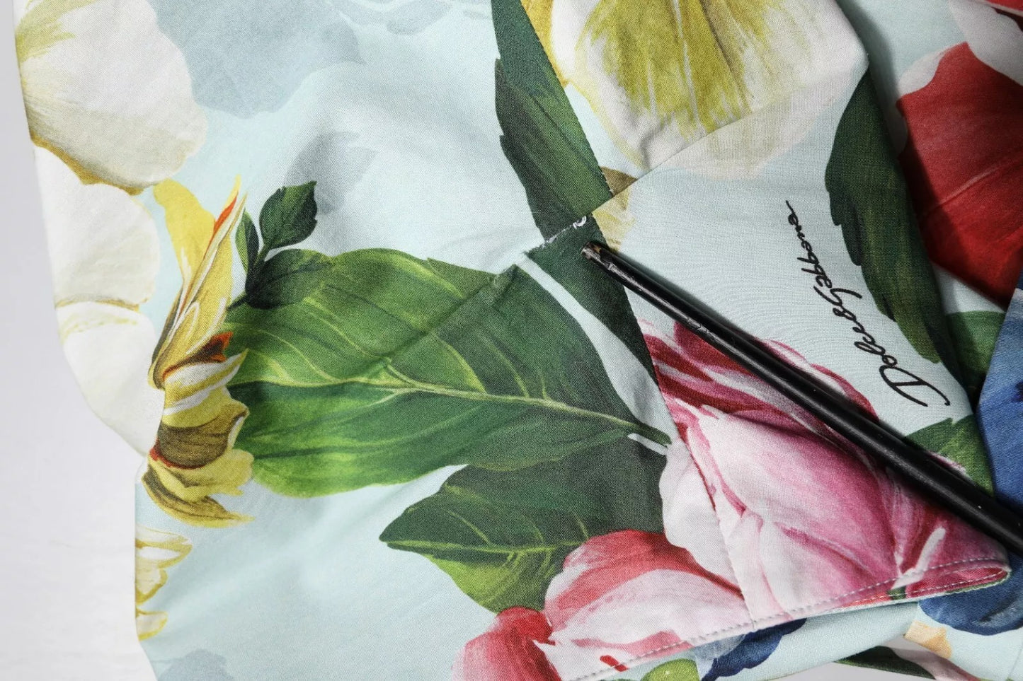 Green Floral Short Sleeves Cotton V-neck Dress