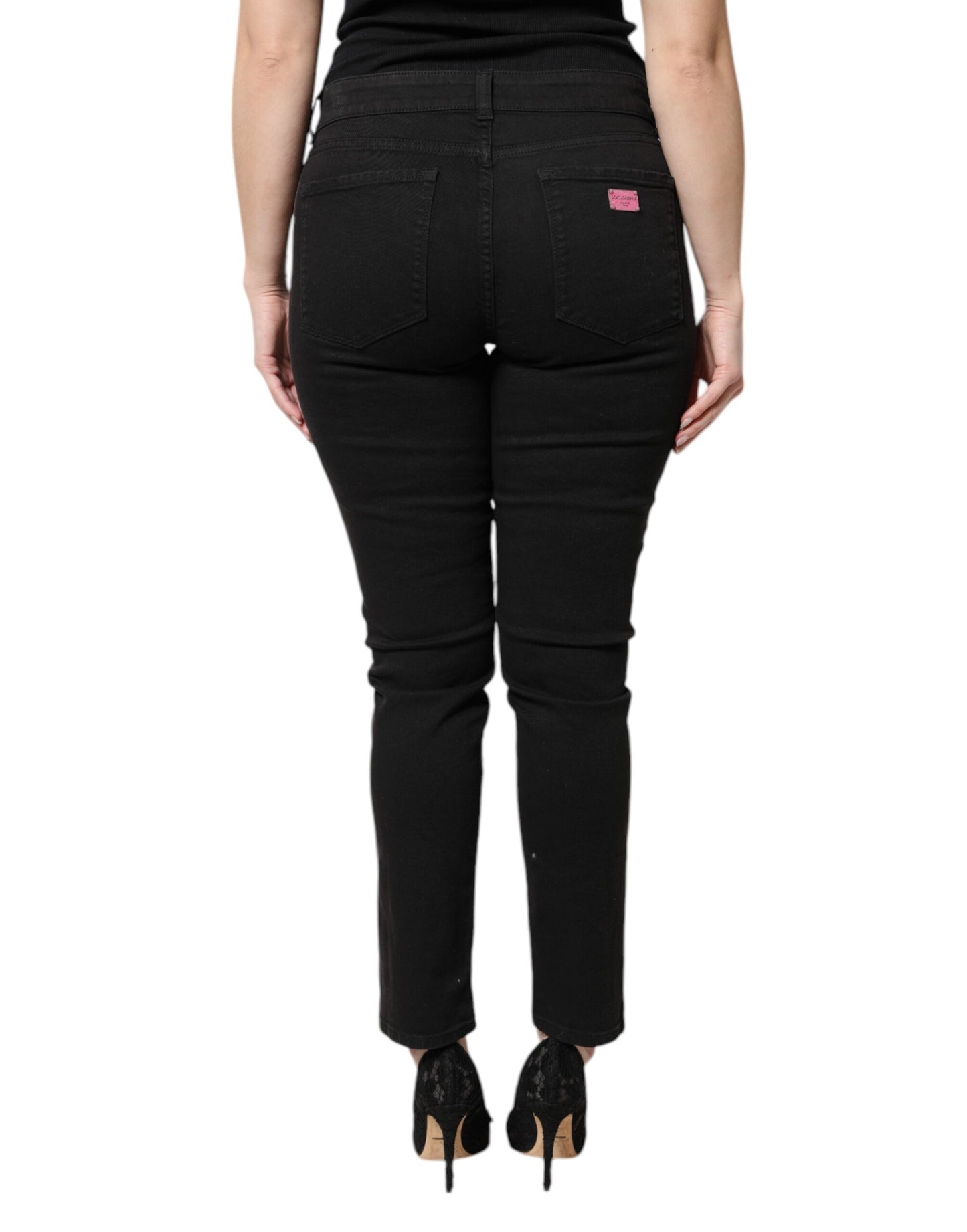 Black Cotton High Waist Skinny Denim Jeans