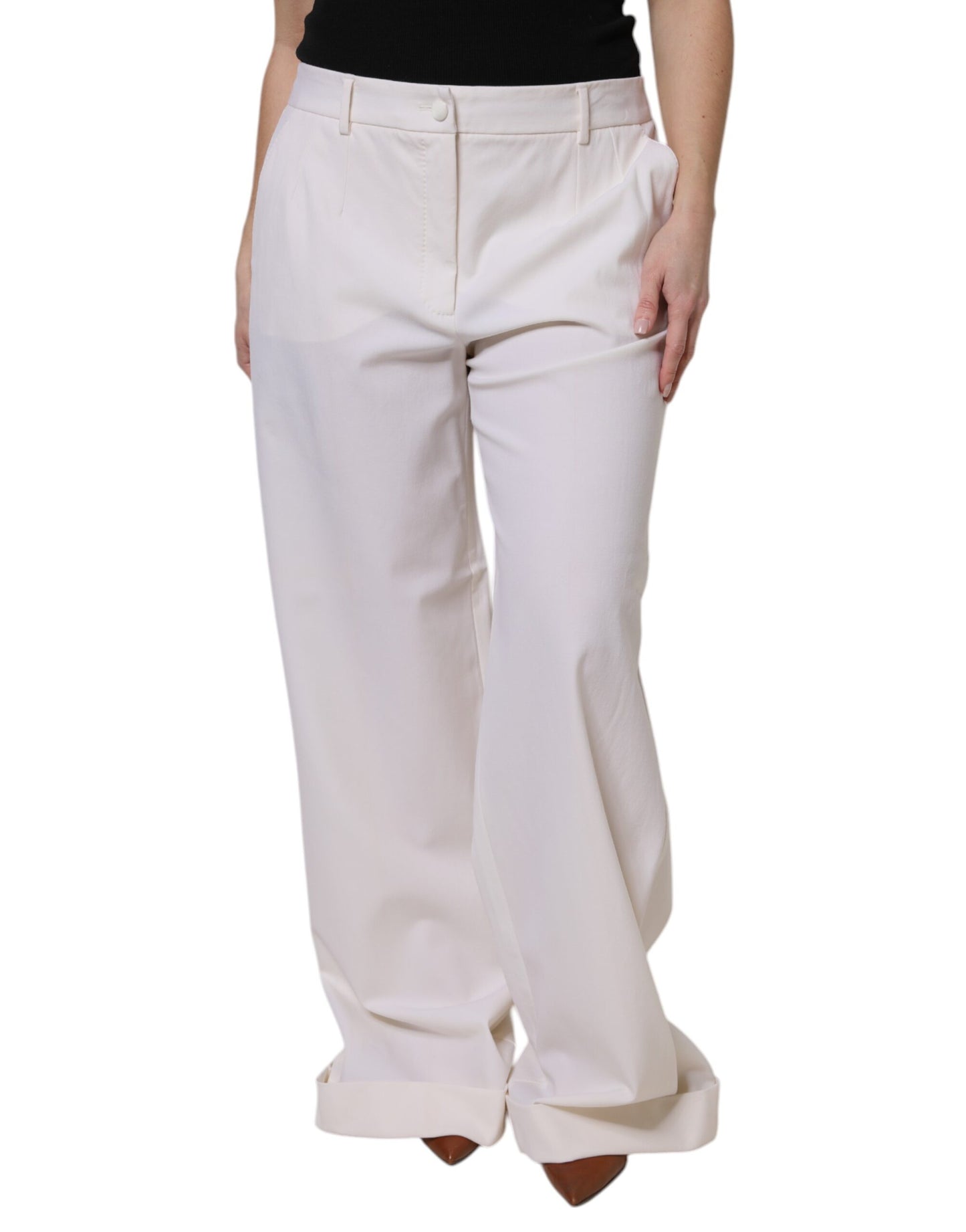 White Wool Mid Waist Wide Leg Pants