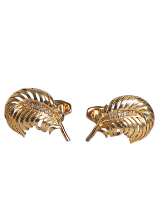 Gold 925 Sterling Silver Crystal Leaf Accessory Cufflink