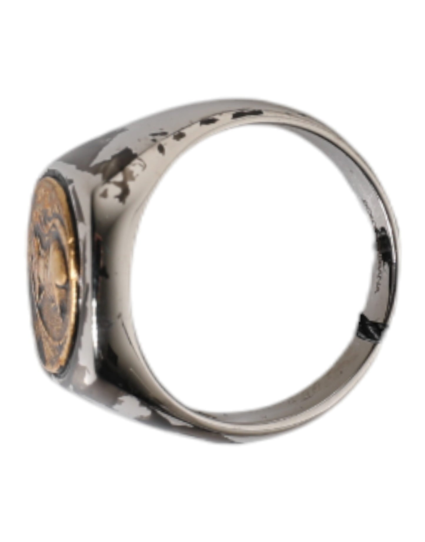Silver Tone Engraved Two Color Real Brass Ring