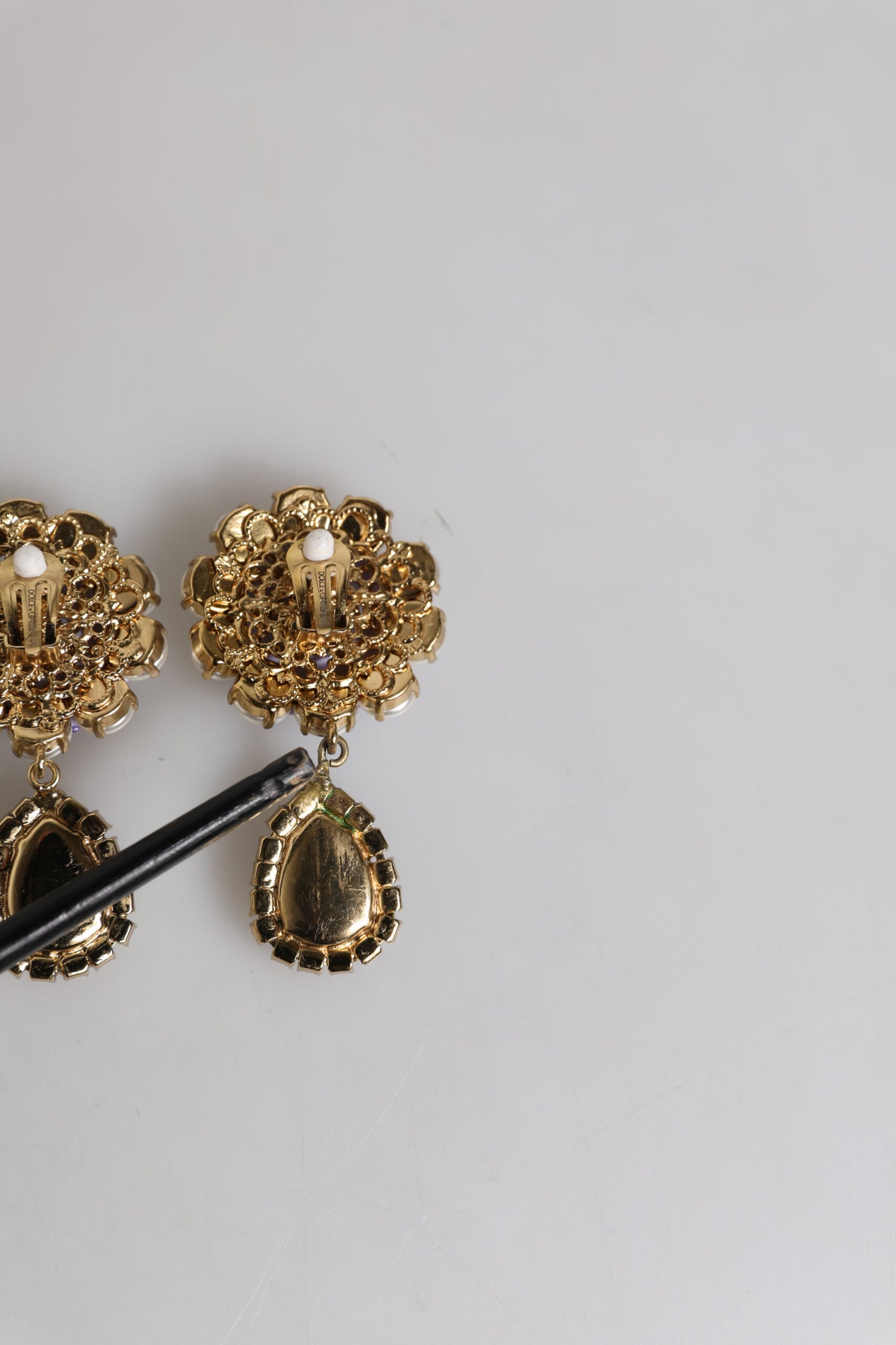 Purple Flower Pearl Teardrop Crystals Clip On Earrings