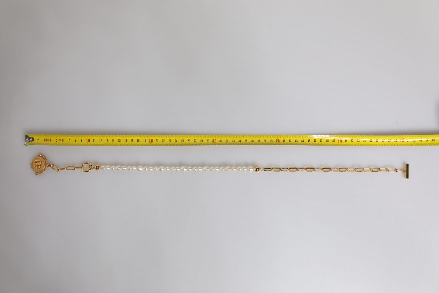 Gold Chain Brass Faux Pearl Charm Logo Pendant Necklace