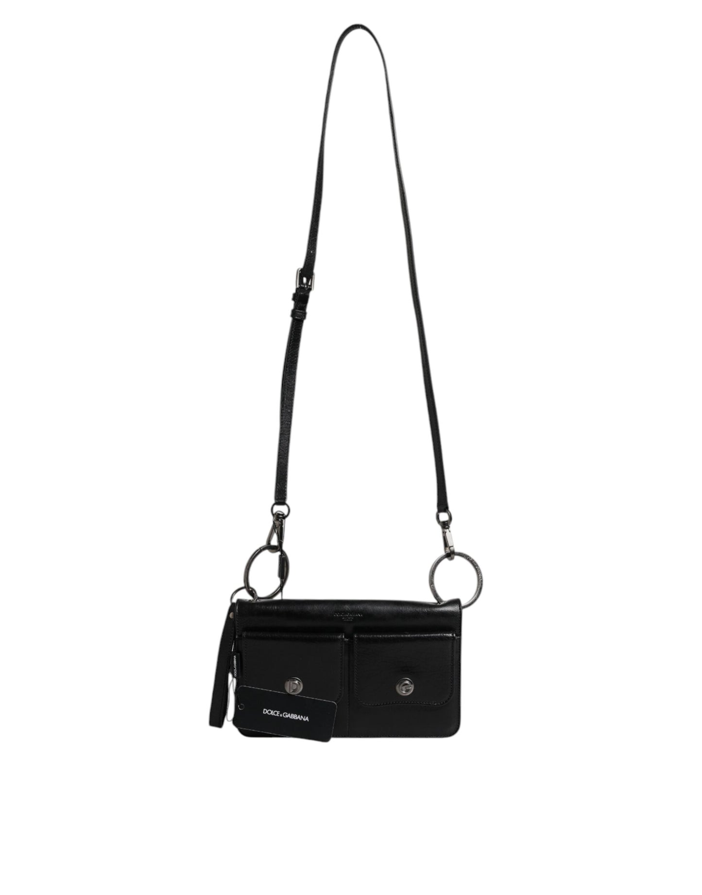 Black Leather Logo Purse Shoulder Crossbody Bag
