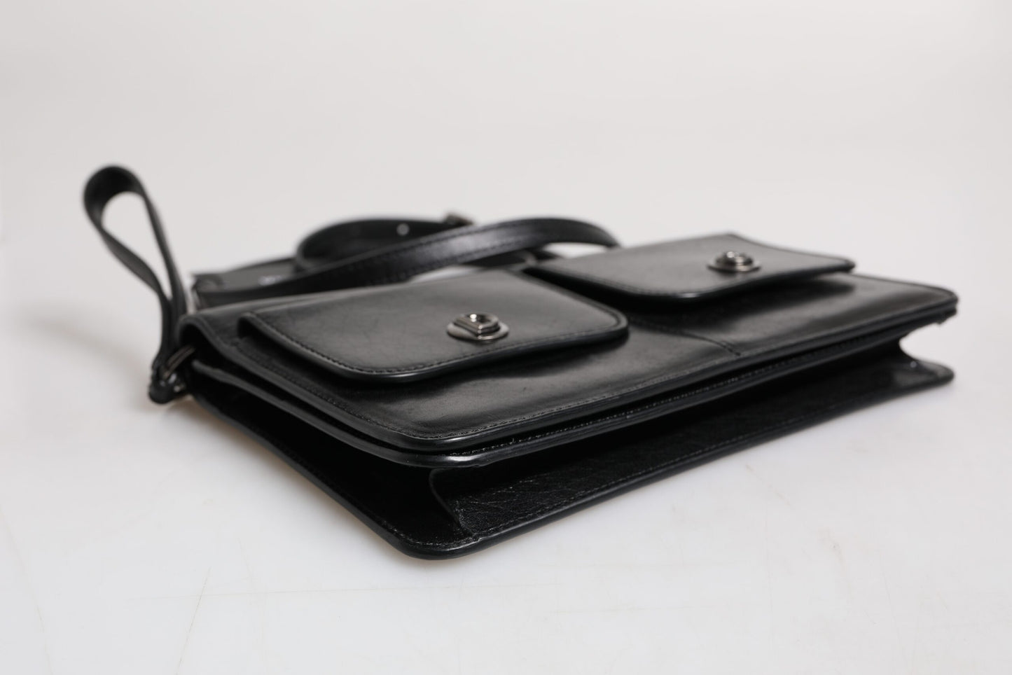 Black Leather Logo Purse Shoulder Crossbody Bag