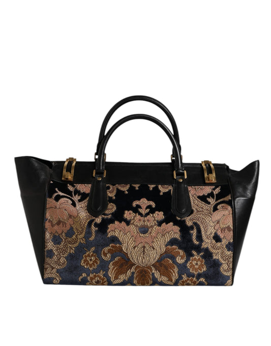 Black Floral Jacquard Handbag Shoulder Tote Bag