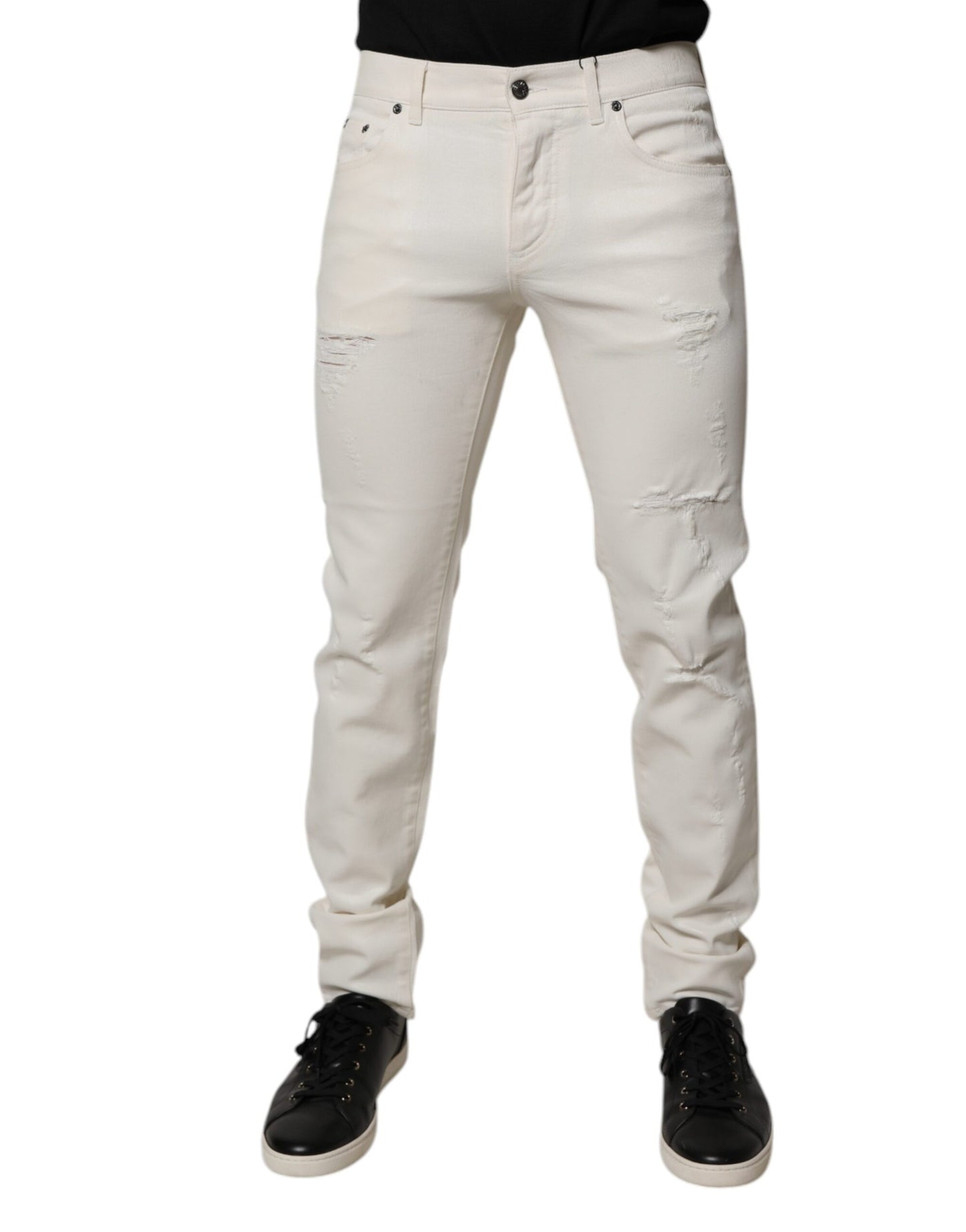 Off White Cotton Stretch Skinny Denim Jeans
