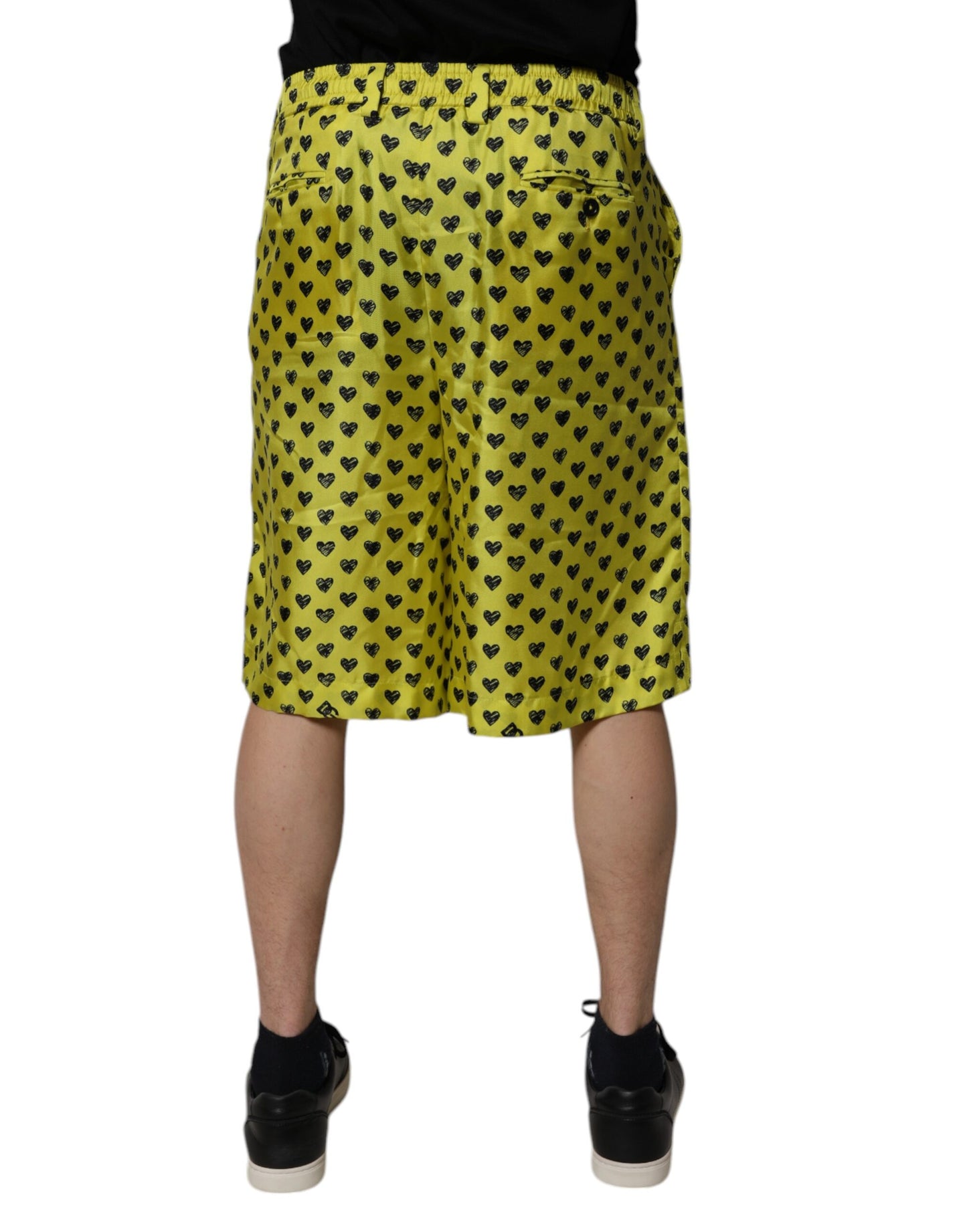 Green Silk Heart Print Bermuda Shorts