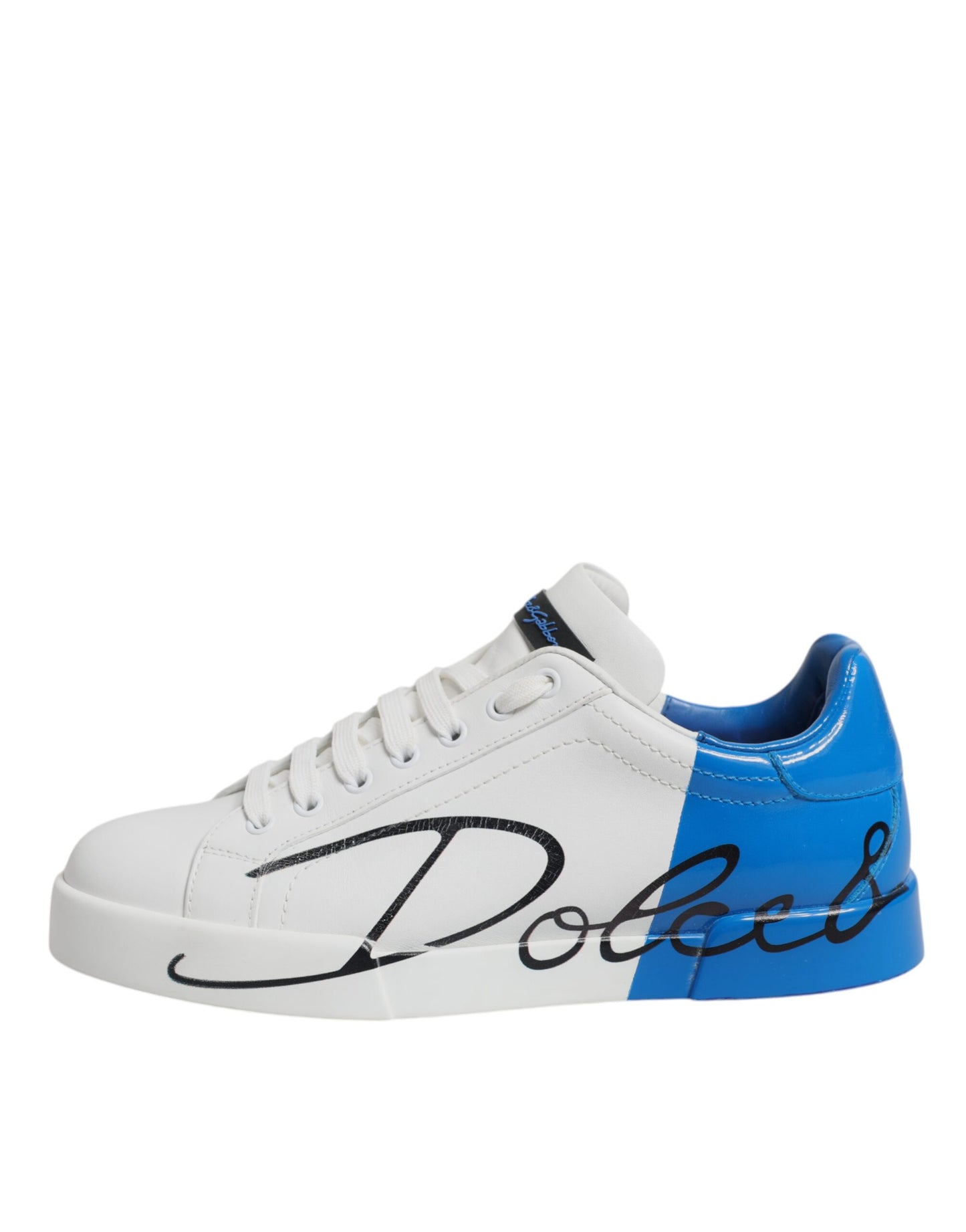 White Blue Leather Logo Low Top Sneakers Shoes