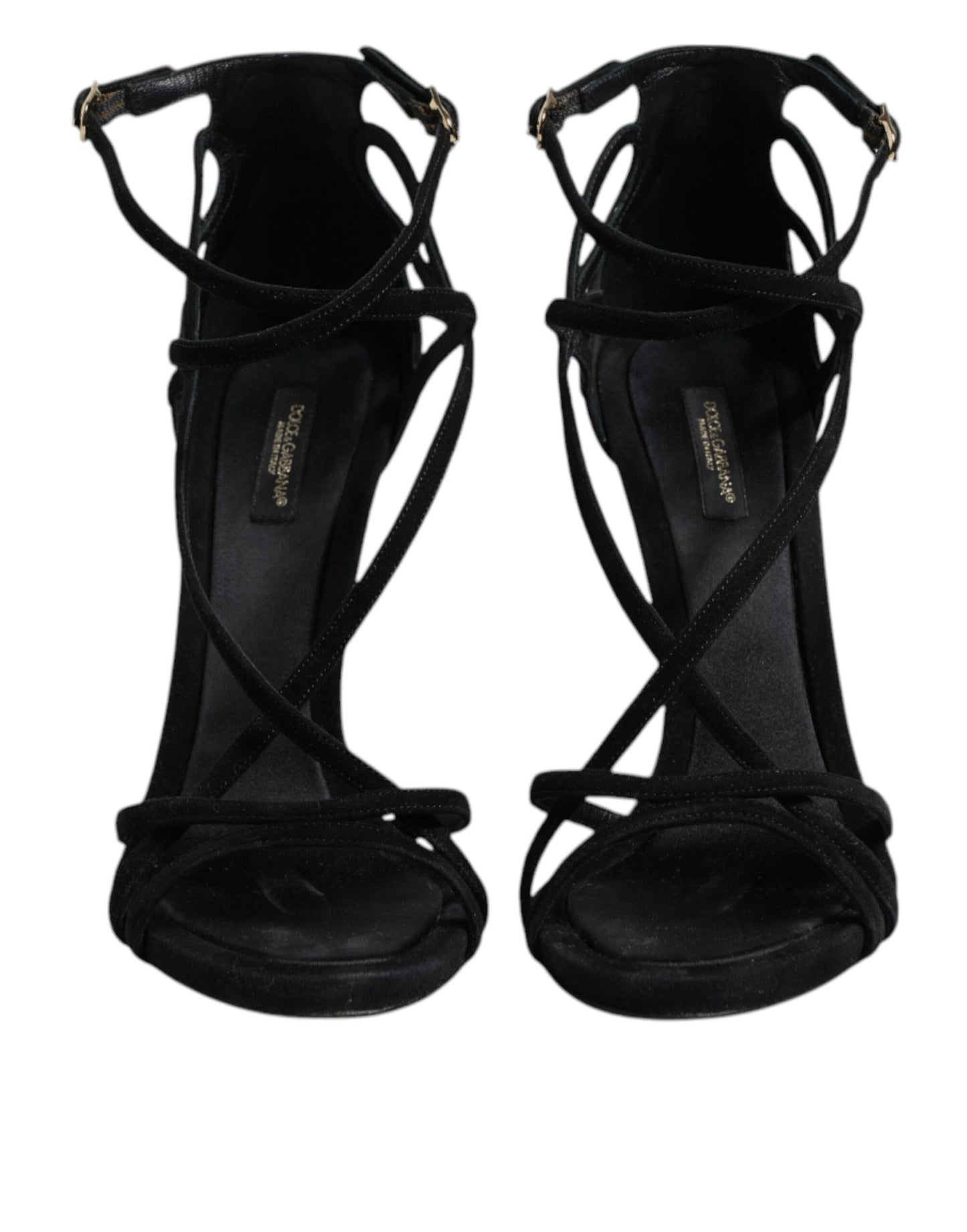 Black Leather Stiletto Heels Sandals Shoes