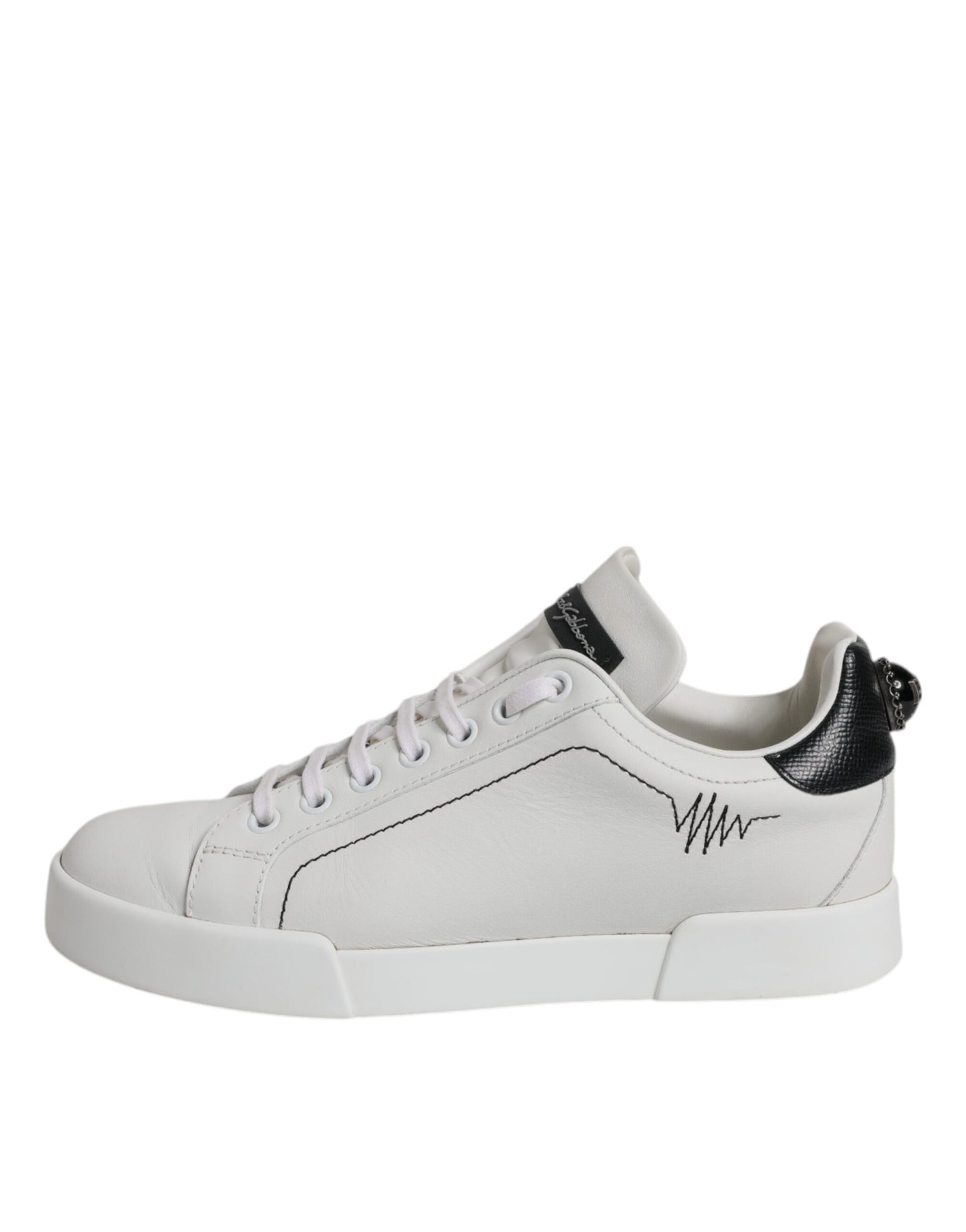 White Black Leather Low Top Sneakers Shoes