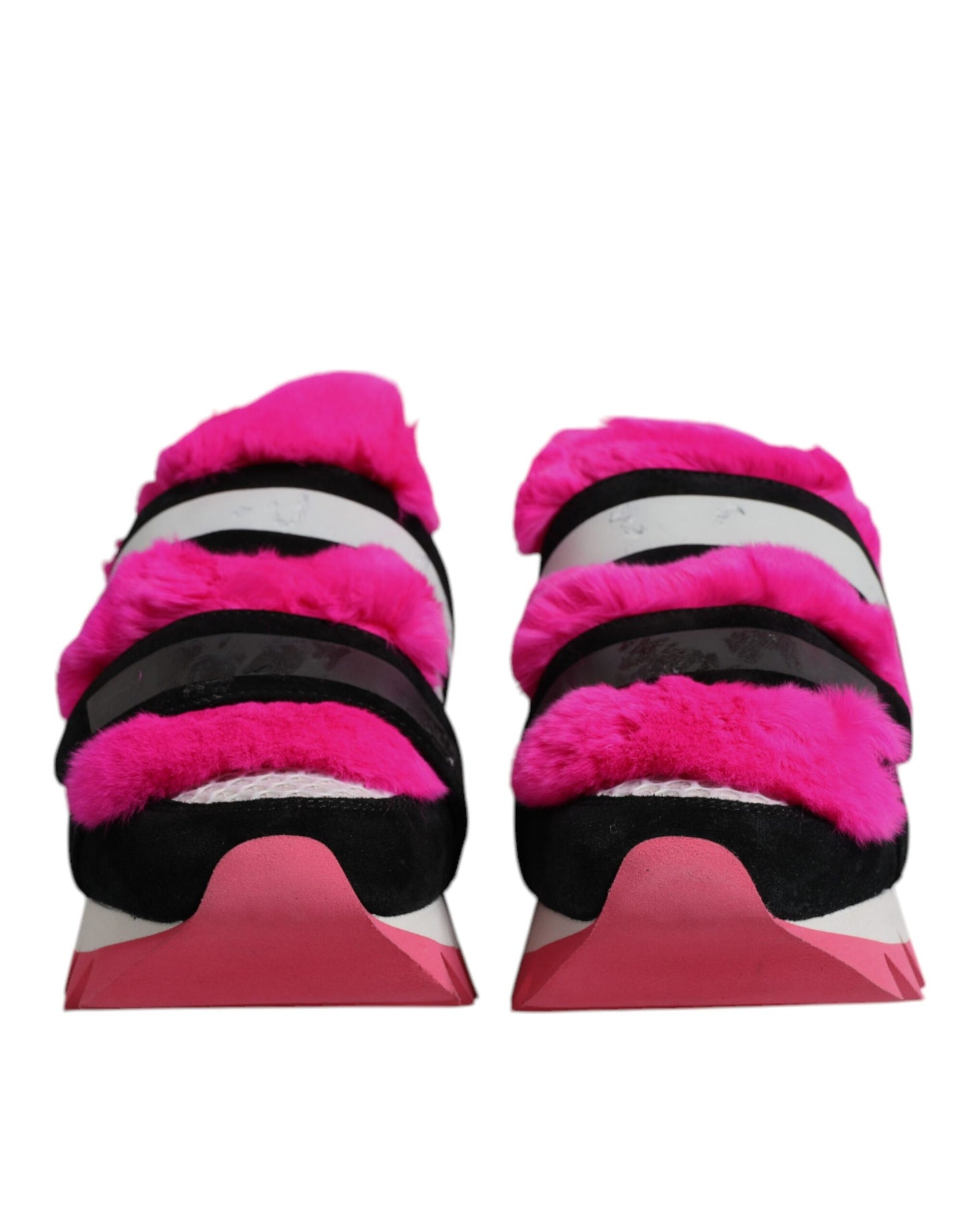 Black Pink Fur Embellished Sneakers Shoes