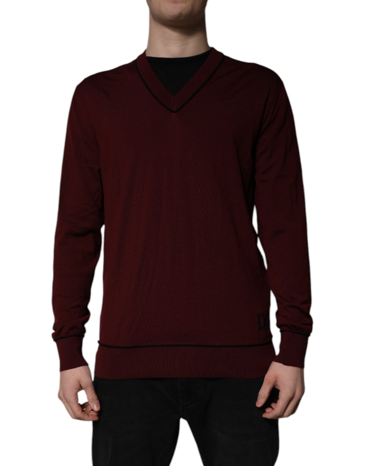 Maroon Cashmere V-neck Men Pullover Sweater