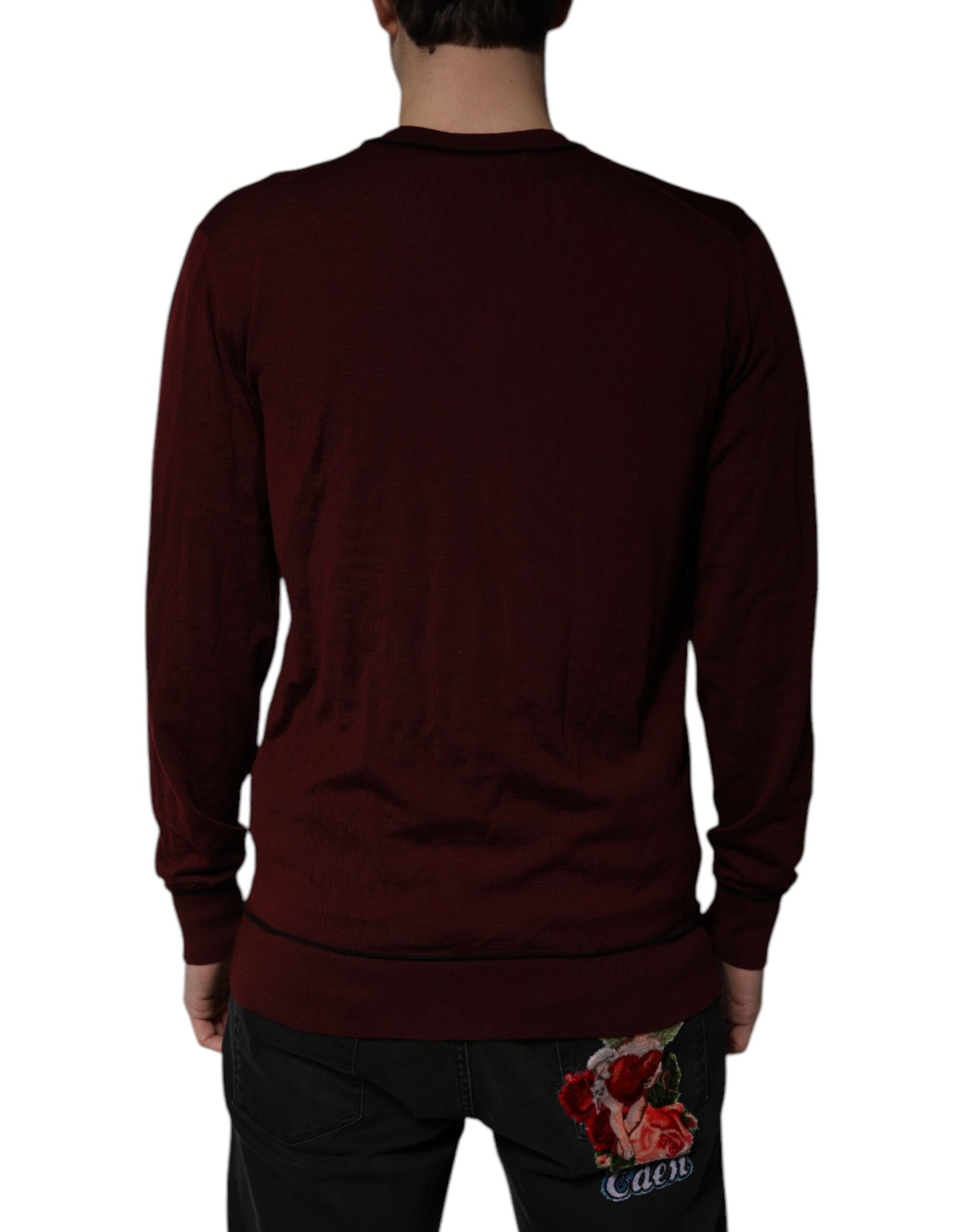 Maroon Cashmere V-neck Men Pullover Sweater