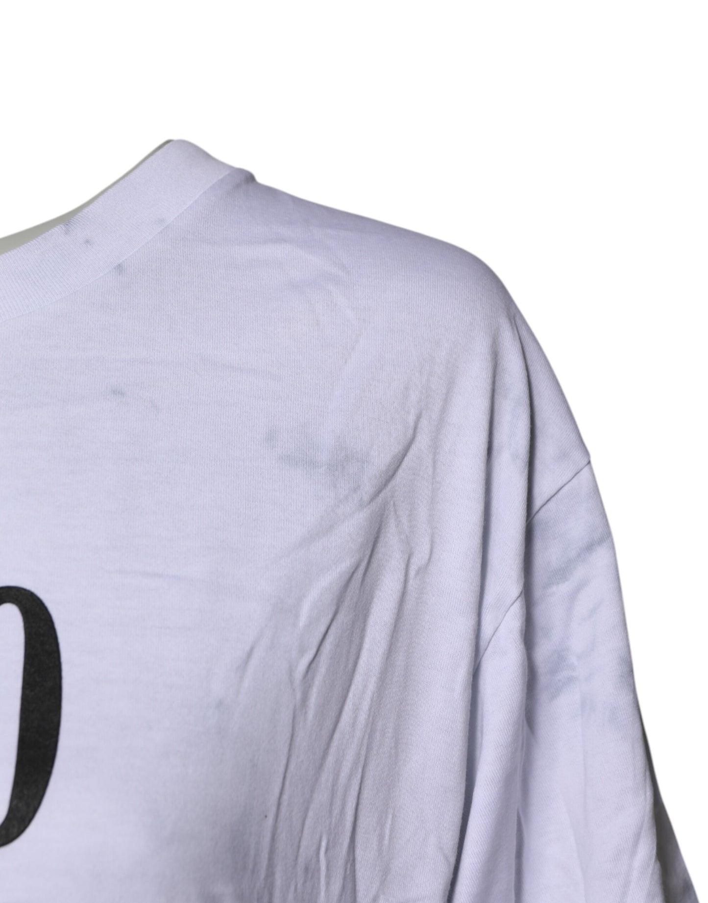 White Print Lace-Up Cotton Crew Neck T-shirt