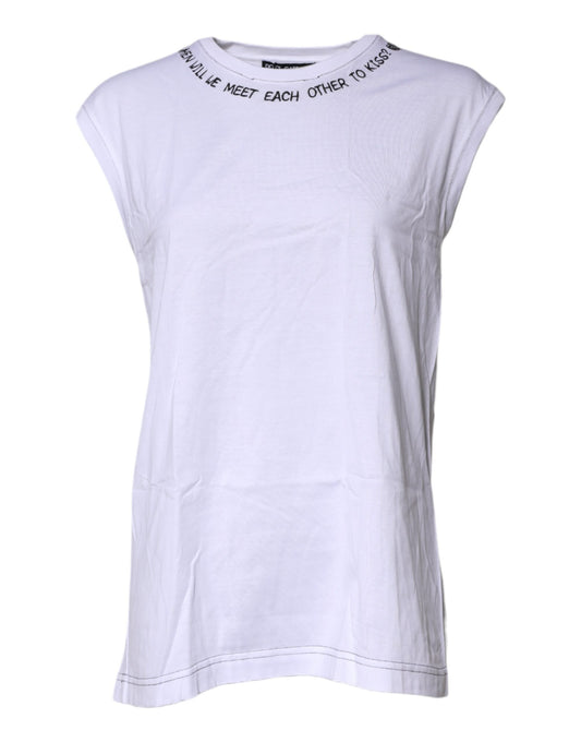 White Cotton Sleeveless Printed Tank T-shirt