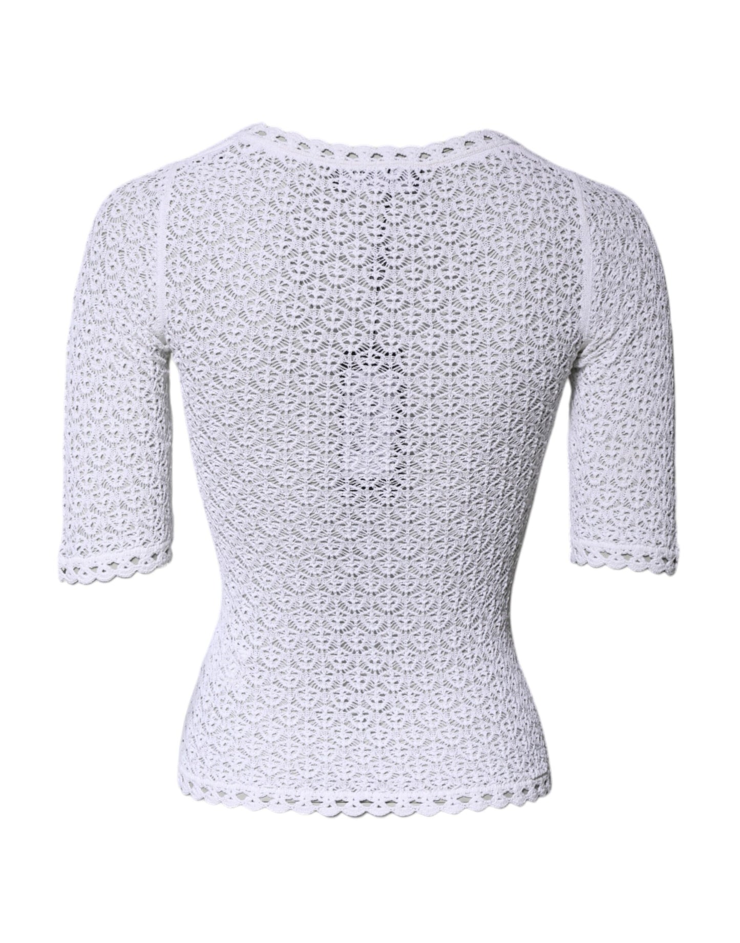 White Viscose Short Sleeve Crochet Top