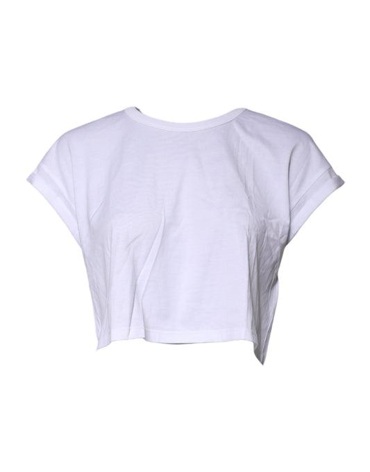 White Cotton Crew Neck Cropped Top T-shirt