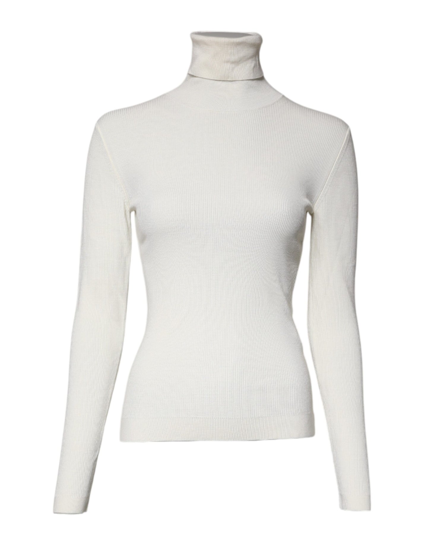 Cream Long Sleeves Turtleneck Slim Sweater